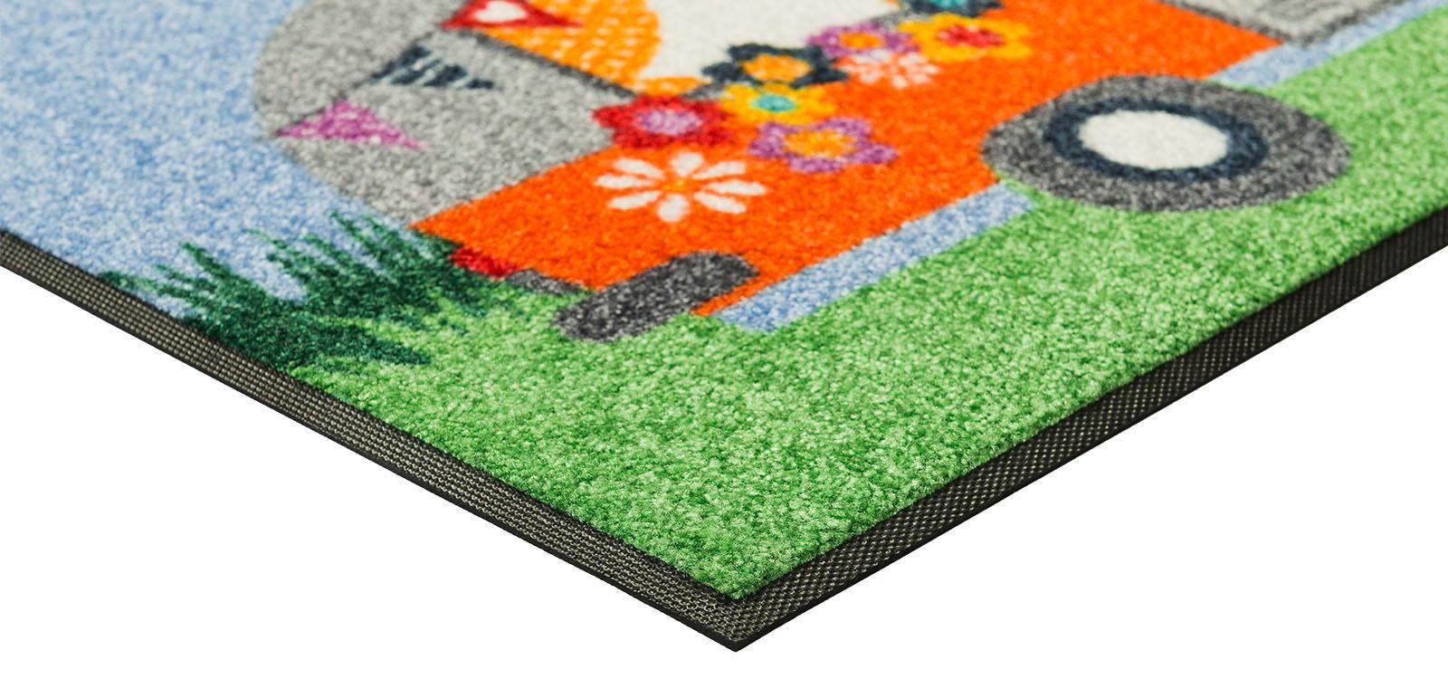 wash+dry by Kleen-Tex Mat Happy Camping Inloopmat, motief caravan, antislip, wasbaar