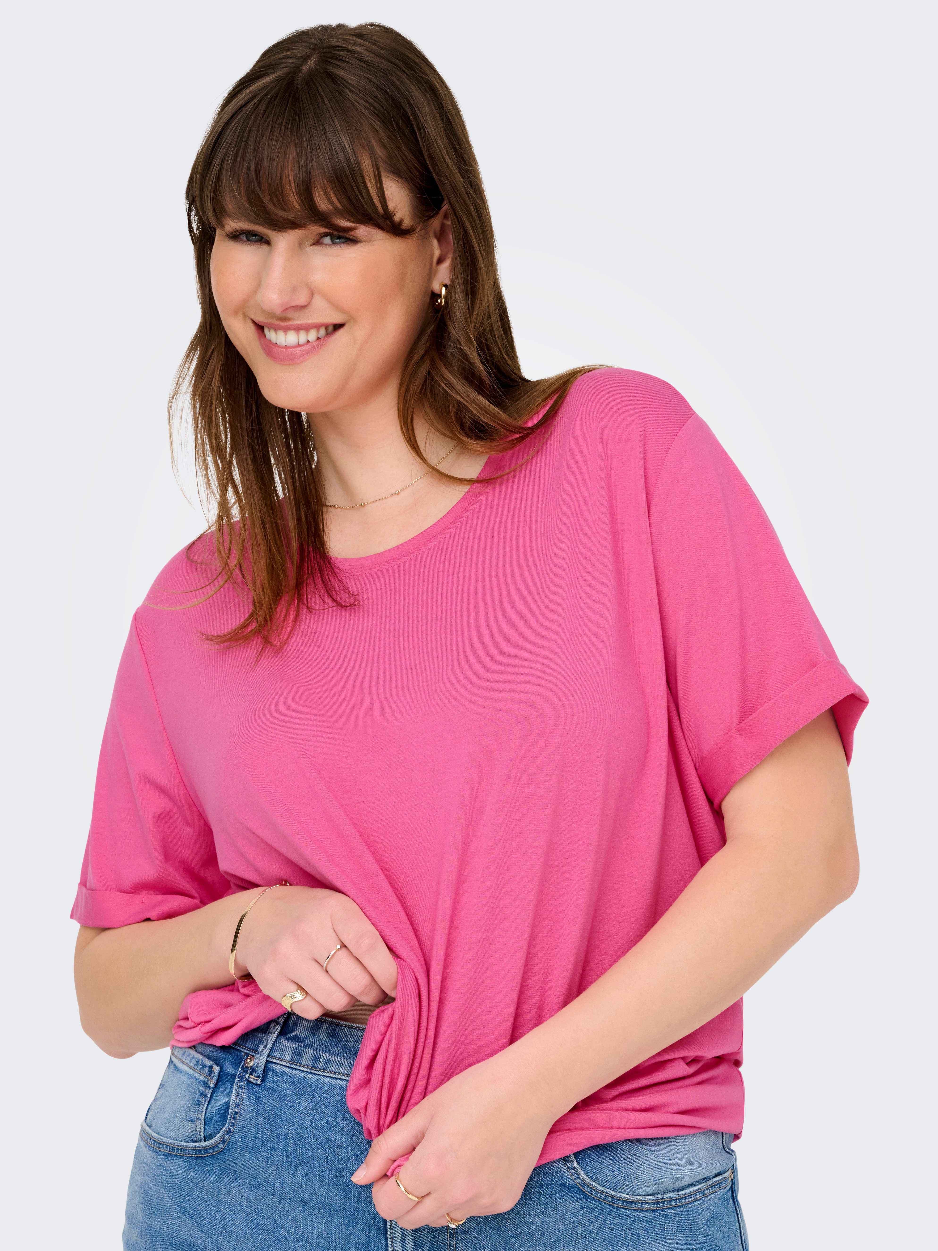 ONLY CARMAKOMA Shirt met korte mouwen CARMOSTER S/S FOLD UP TOP JRS NOOS