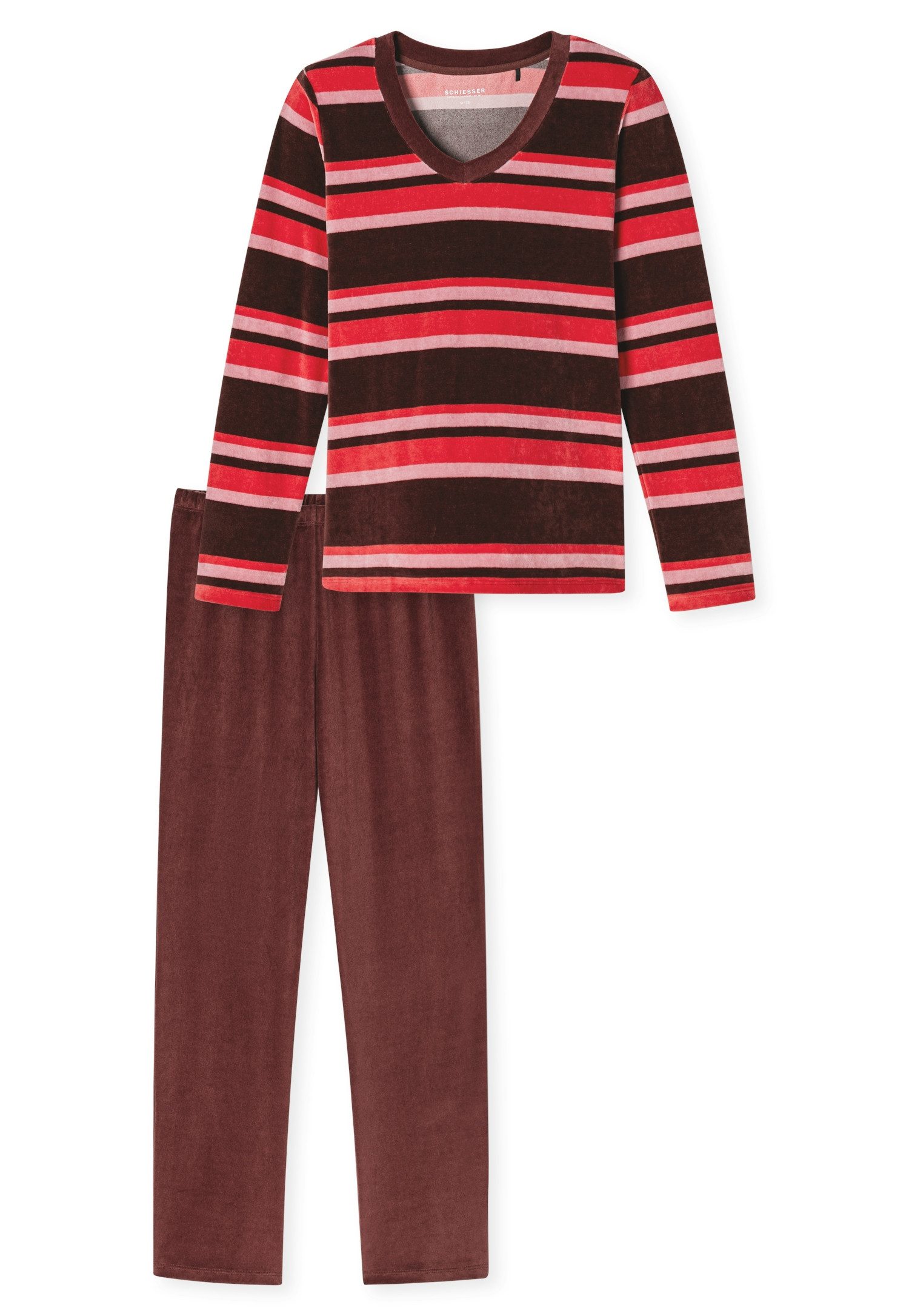 Schiesser Pyjama Comfort Nightwear Katoenmix, V-hals, lange mouwen, velours kwaliteit
