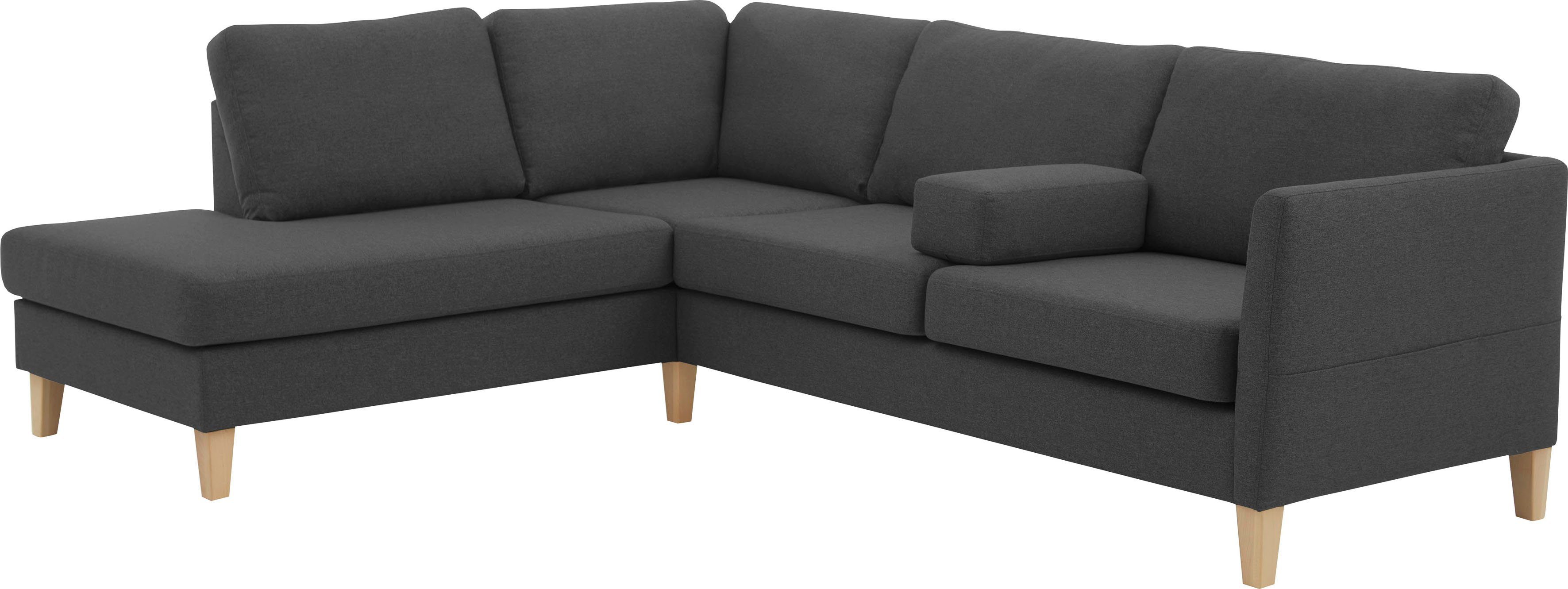 ATLANTIC home collection Hoekbank Mailo L-vorm met zakken opzij en ottomane, met massief houten poten