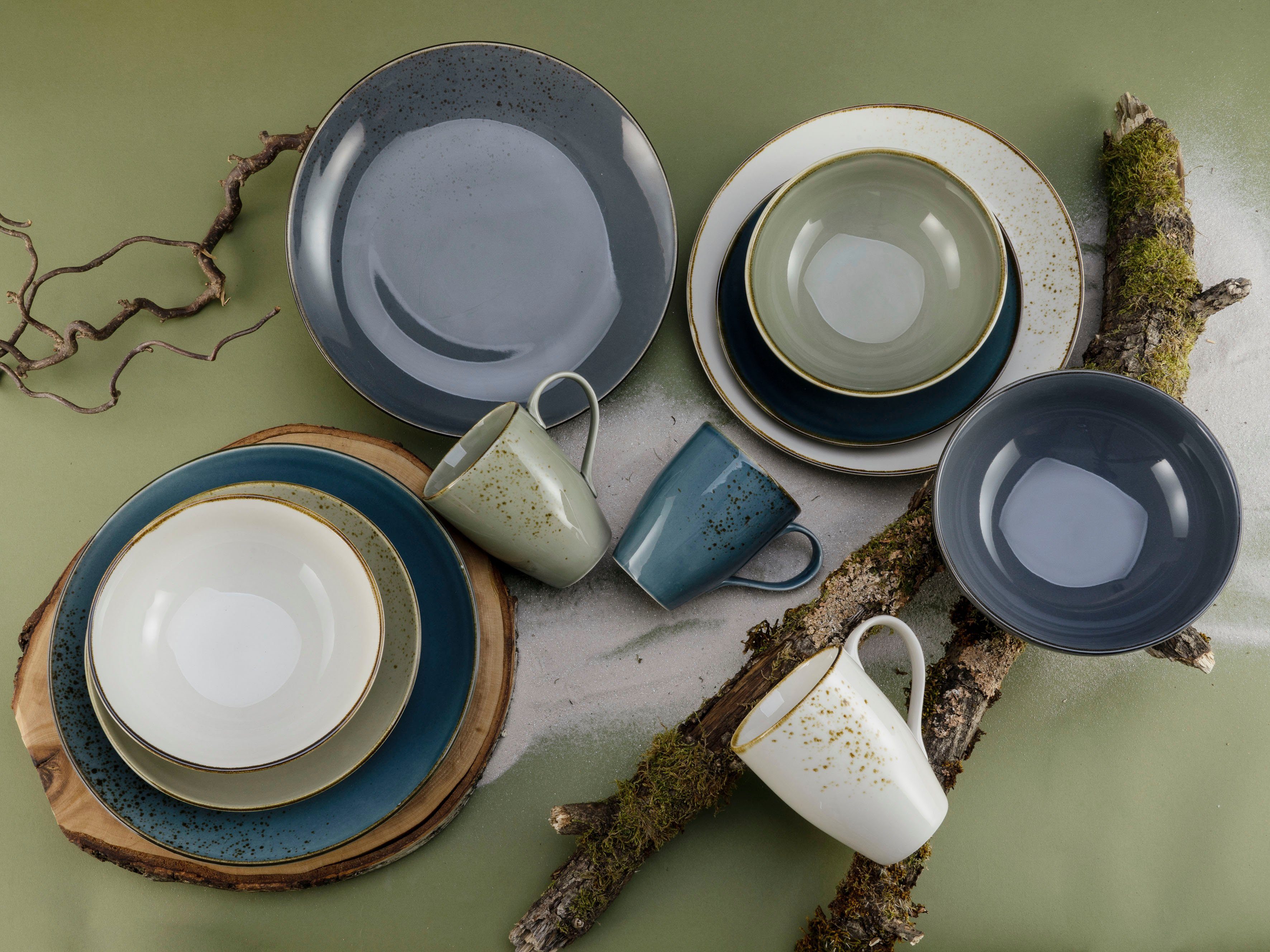 CreaTable Combi-servies Servies-set NATURE COLLECTION Nordic Style Servies, ambachtelijke look, 16 delen, voor 4 personen (set, 16-delig)
