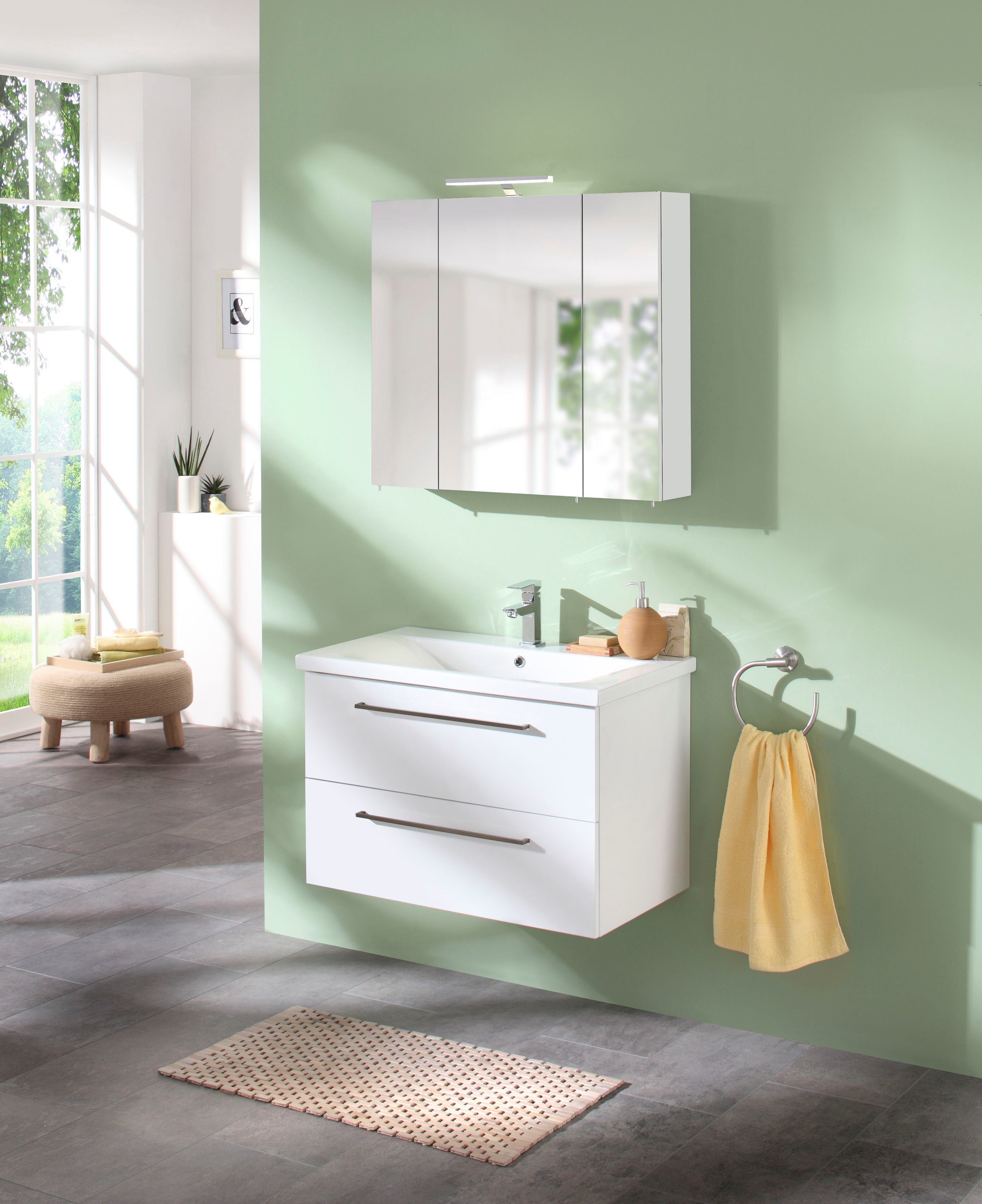 welltime Spiegelkast Torino Breedte 80 cm, 3-deurs, ledverlichting, schakelaar-/stekkerdoos