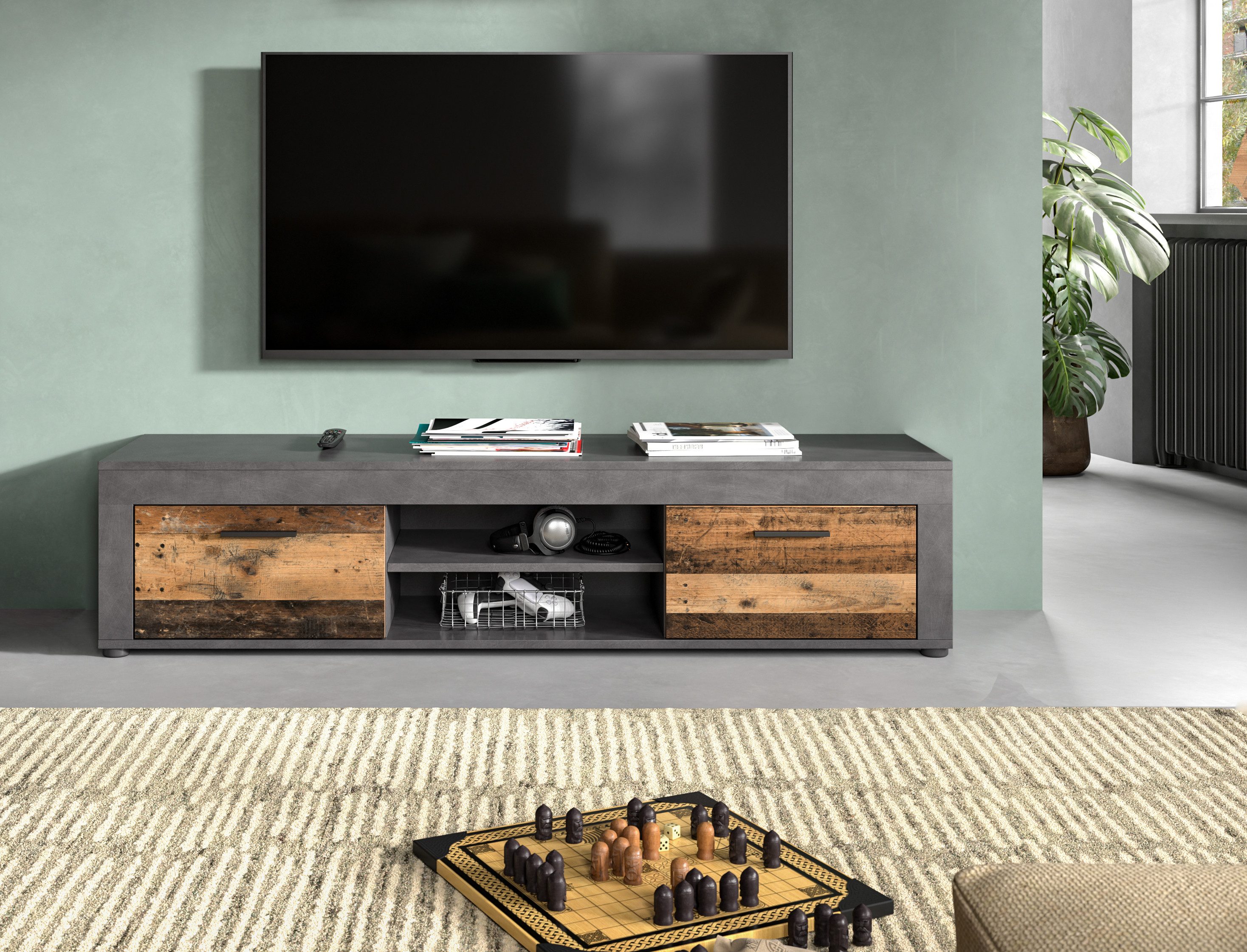 INOSIGN Tv-meubel Aosta, breedte 160 cm, in verschillende kleuruitvoeringen met 2 kleppen en 2 open vakken, tv-bord, mediabord, tv-meubel
