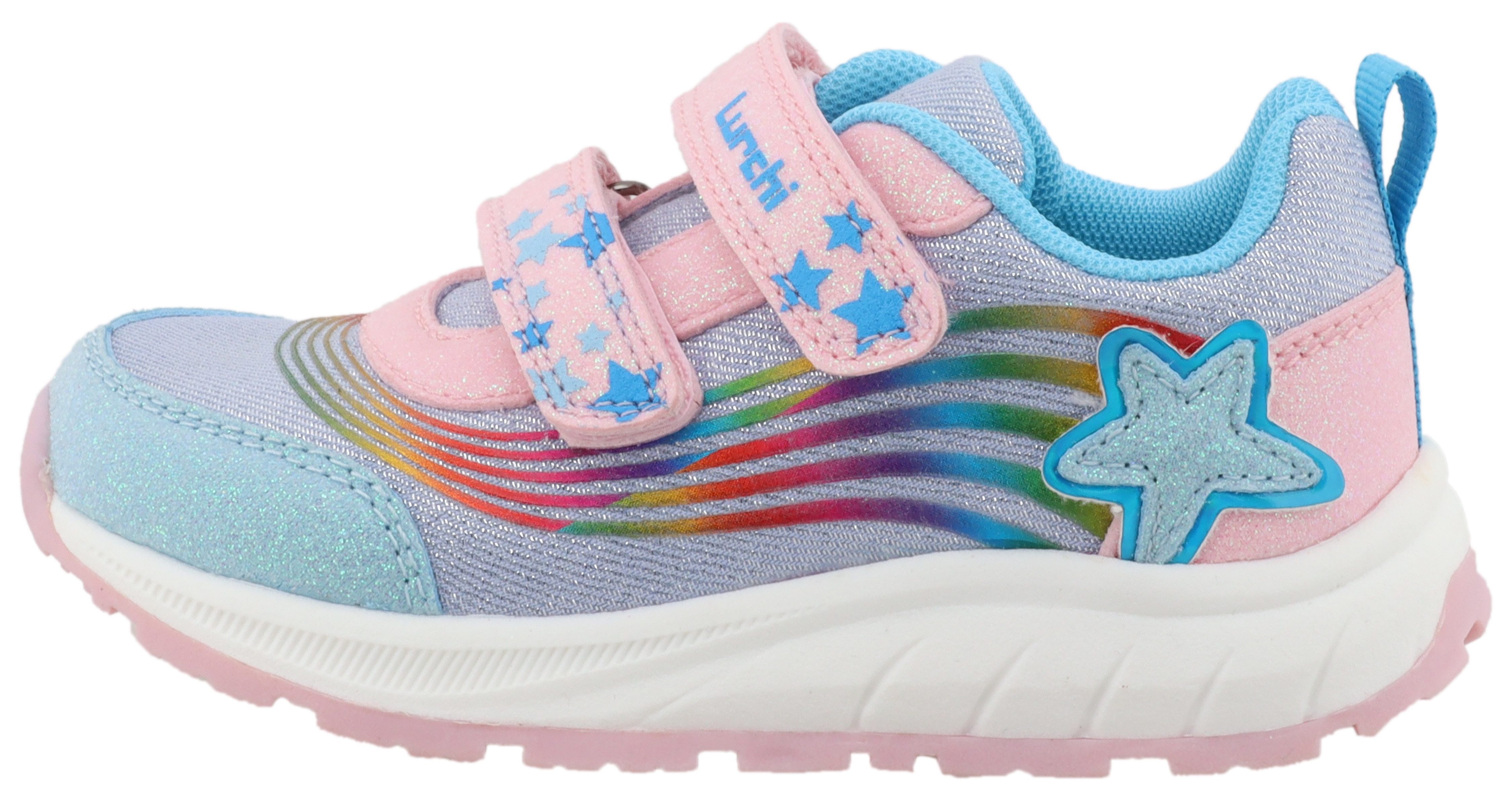 Lurchi Klittenbandschoenen ABELIA , met strepen in regenboogkleuren, maat sjabloon om te downloaden