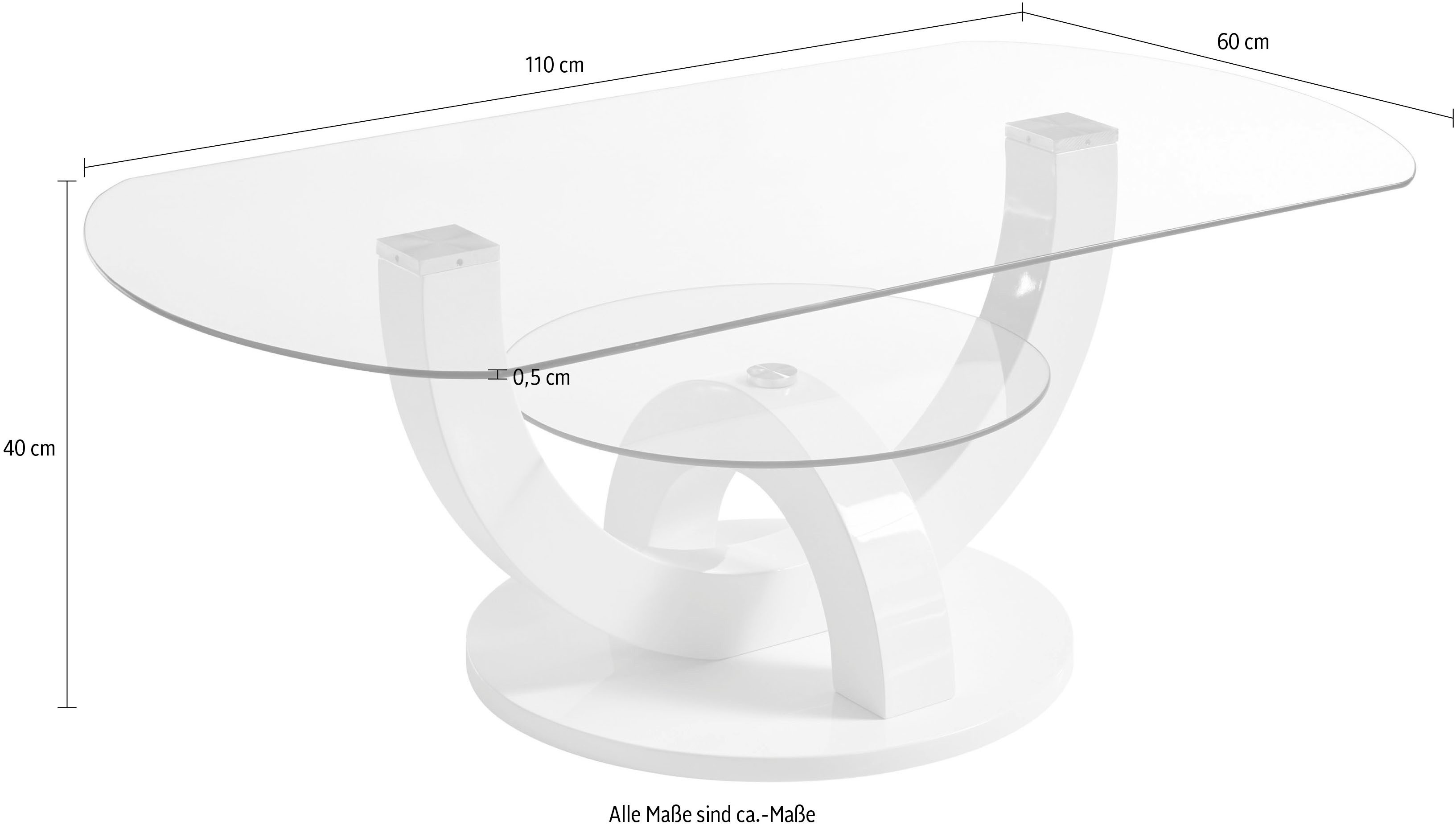 Stolkom Salontafel Boston, TOPSELLER! Glas tafel, tafel met U-vorm frame in wit hoogglans