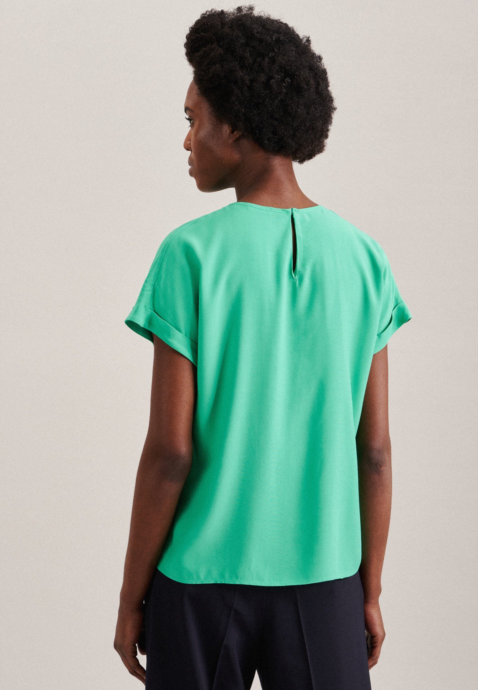 seidensticker Shirtblouse Zwarte roos Korte mouwen ronde hals uni