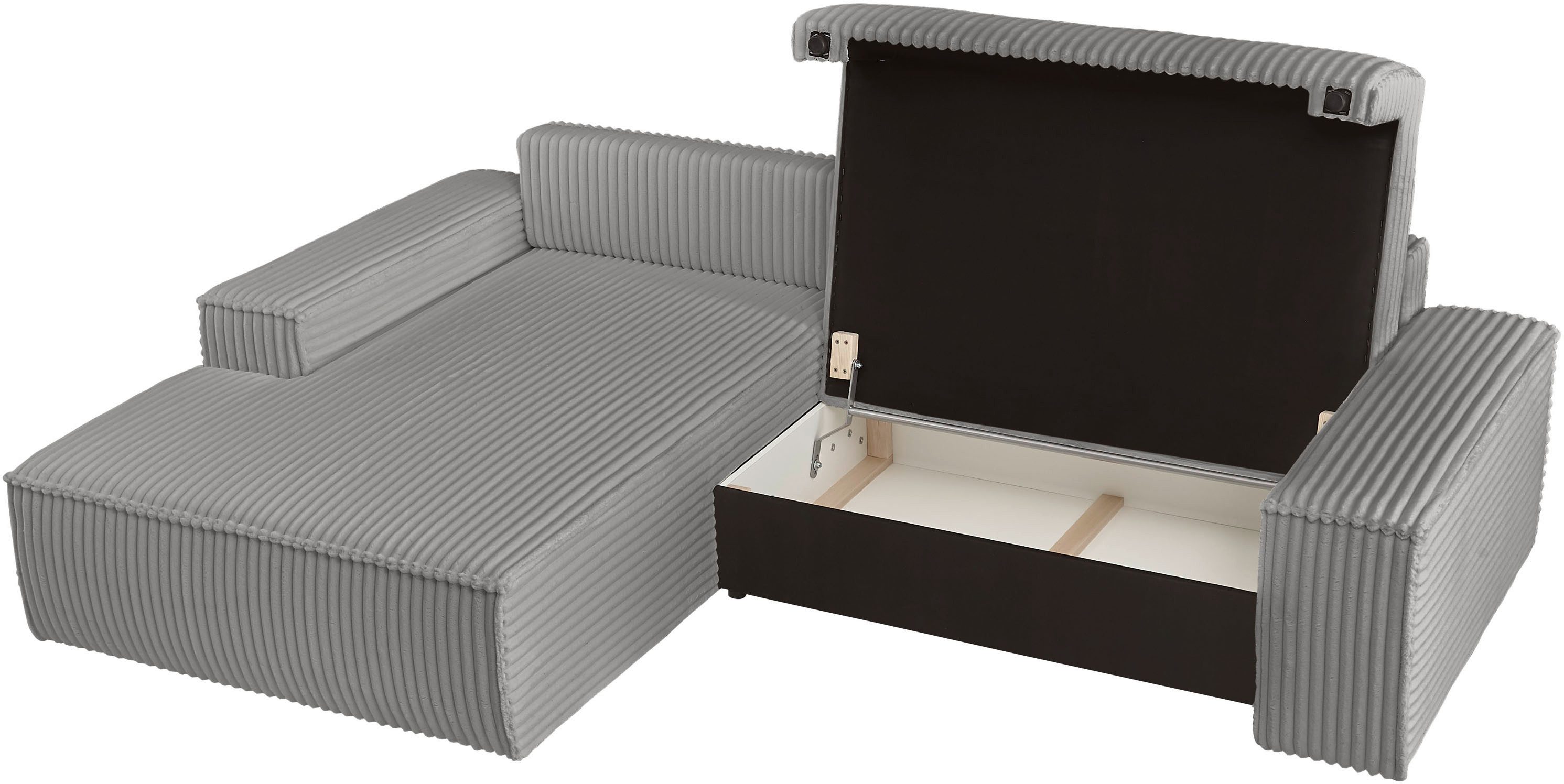 andas Hoekbank Finnley slaapbank 267 cm in Bouclé, fijne structuur en cord, L-vorm