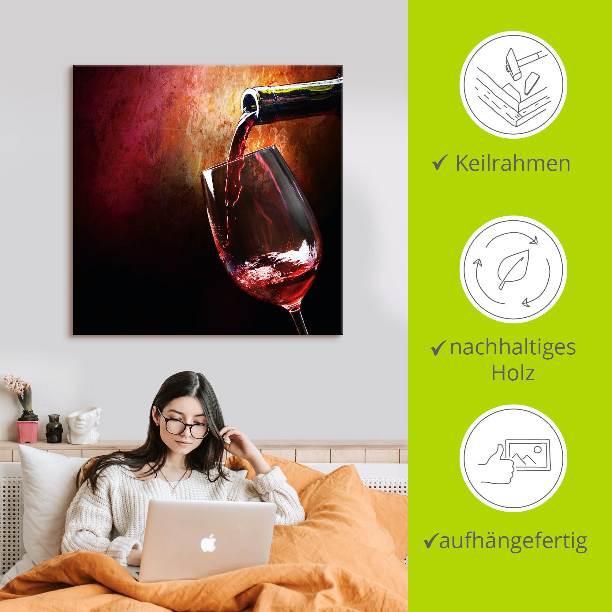 Artland Artprint Wijn - rode wijn als artprint van aluminium, artprint voor buiten, artprint op linnen, poster, muursticker