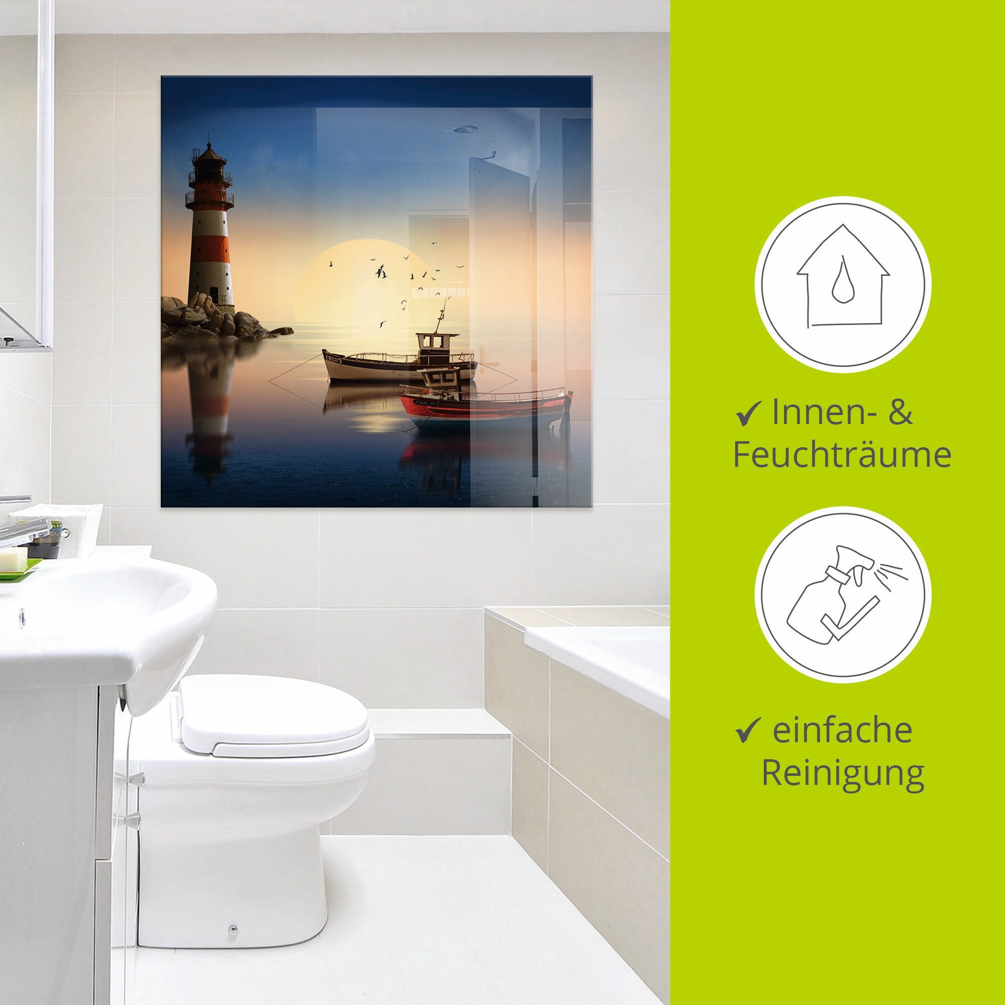 Artland Print op glas Kleine haven met vuurtoren
