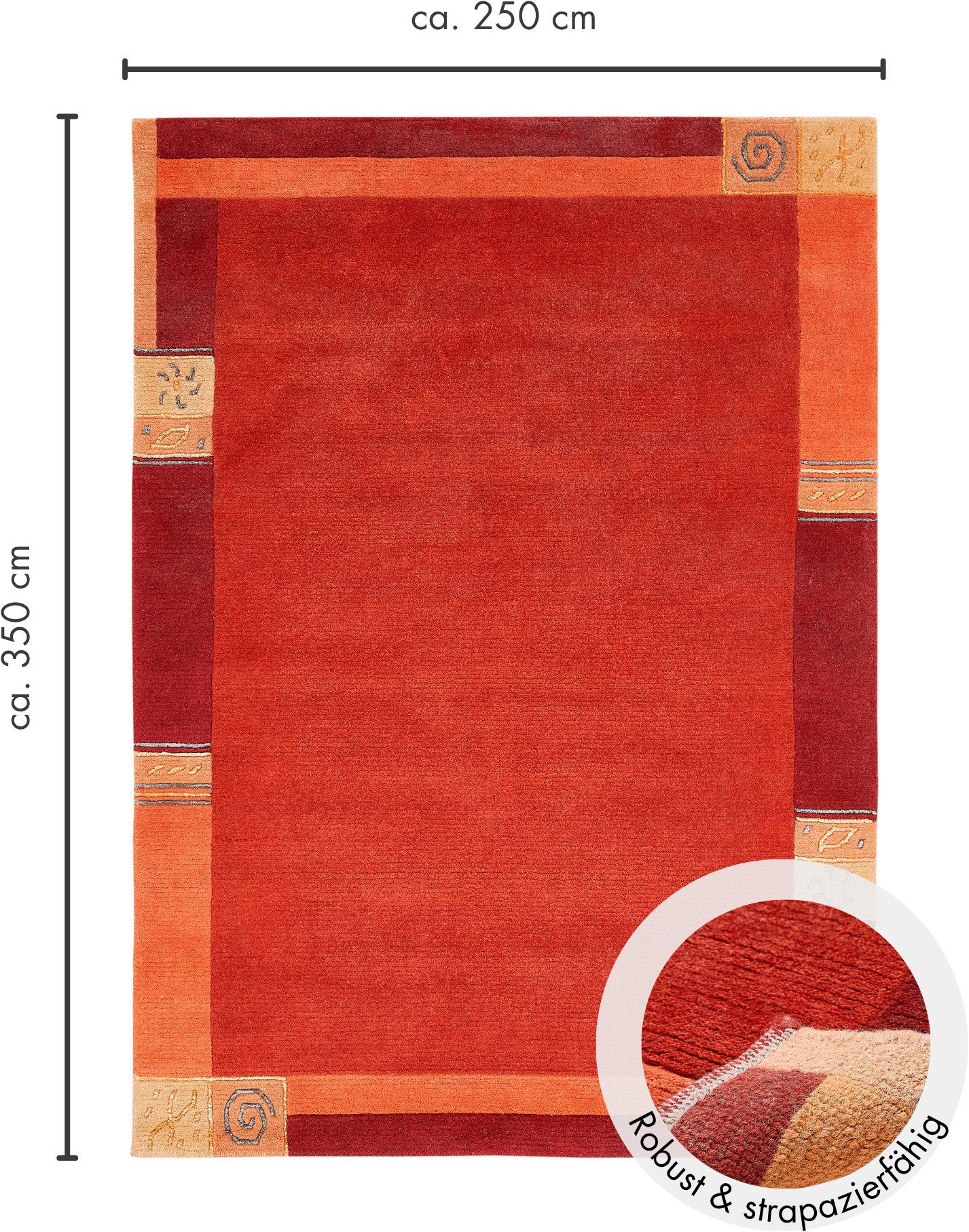 LUXOR living Wollen kleed India zuivere wol, met de hand geknoopt, met randdessin, ook als loper