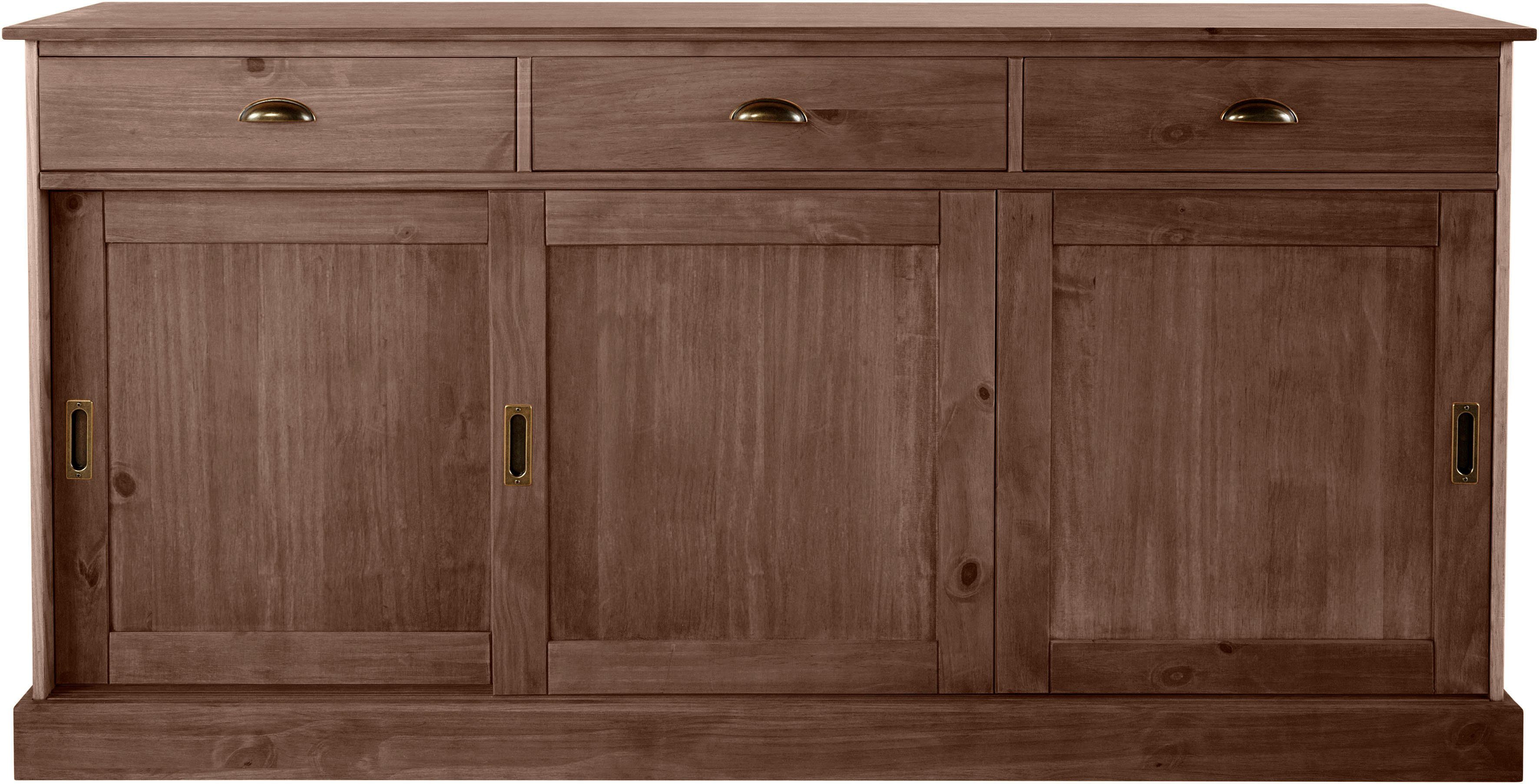 Home affaire Dressoir Schröder Commode, 3 schuifdeuren, 3 lades, van massief dennenhout