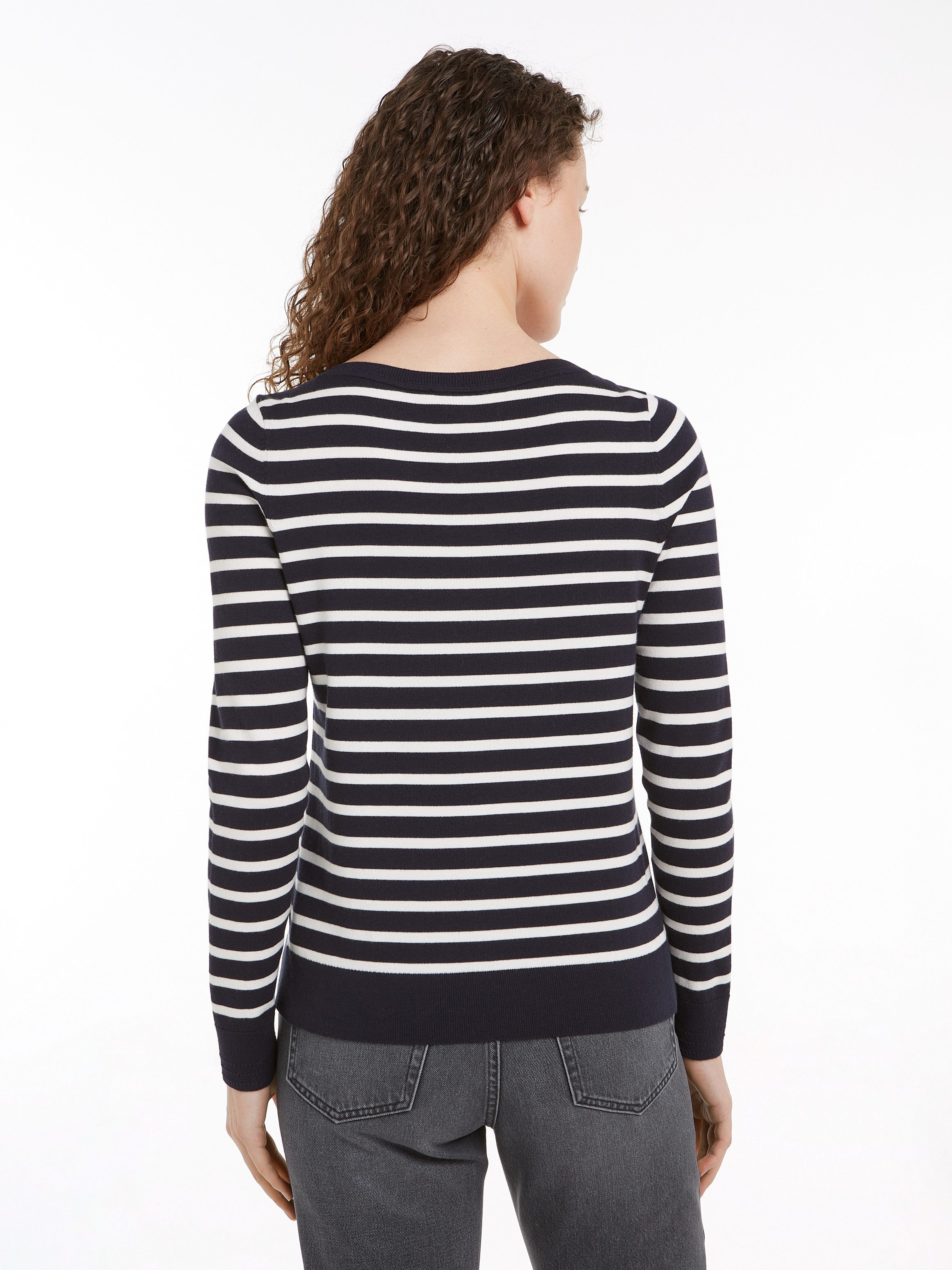 Tommy Hilfiger Gebreide trui CO JERSEY STITCH BOAT-NK SWEATER met -merklabel op de mouw