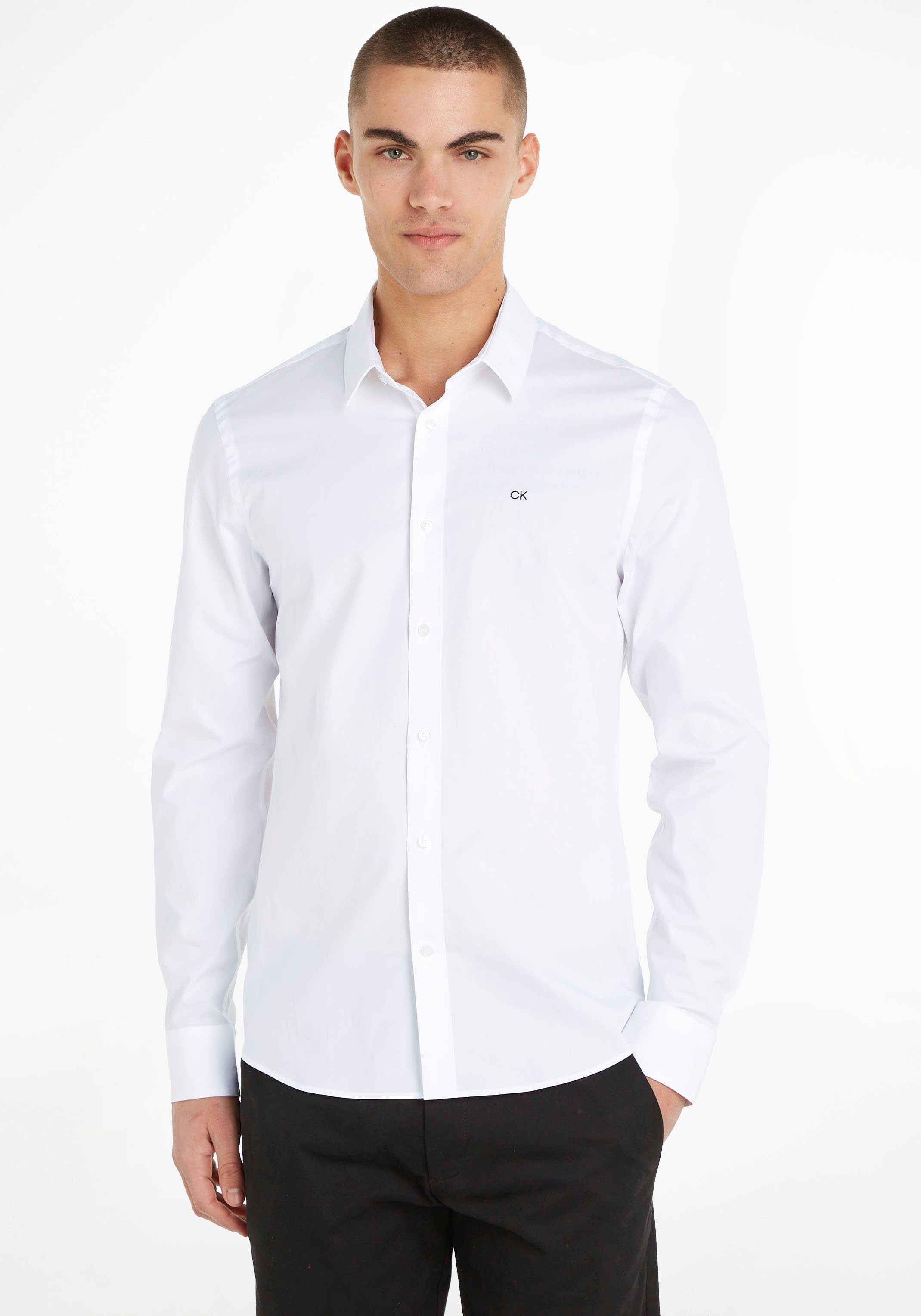 Calvin Klein Businessoverhemd STRETCH POPLIN SLIM SHIRT met calvin klein-logo op de borst