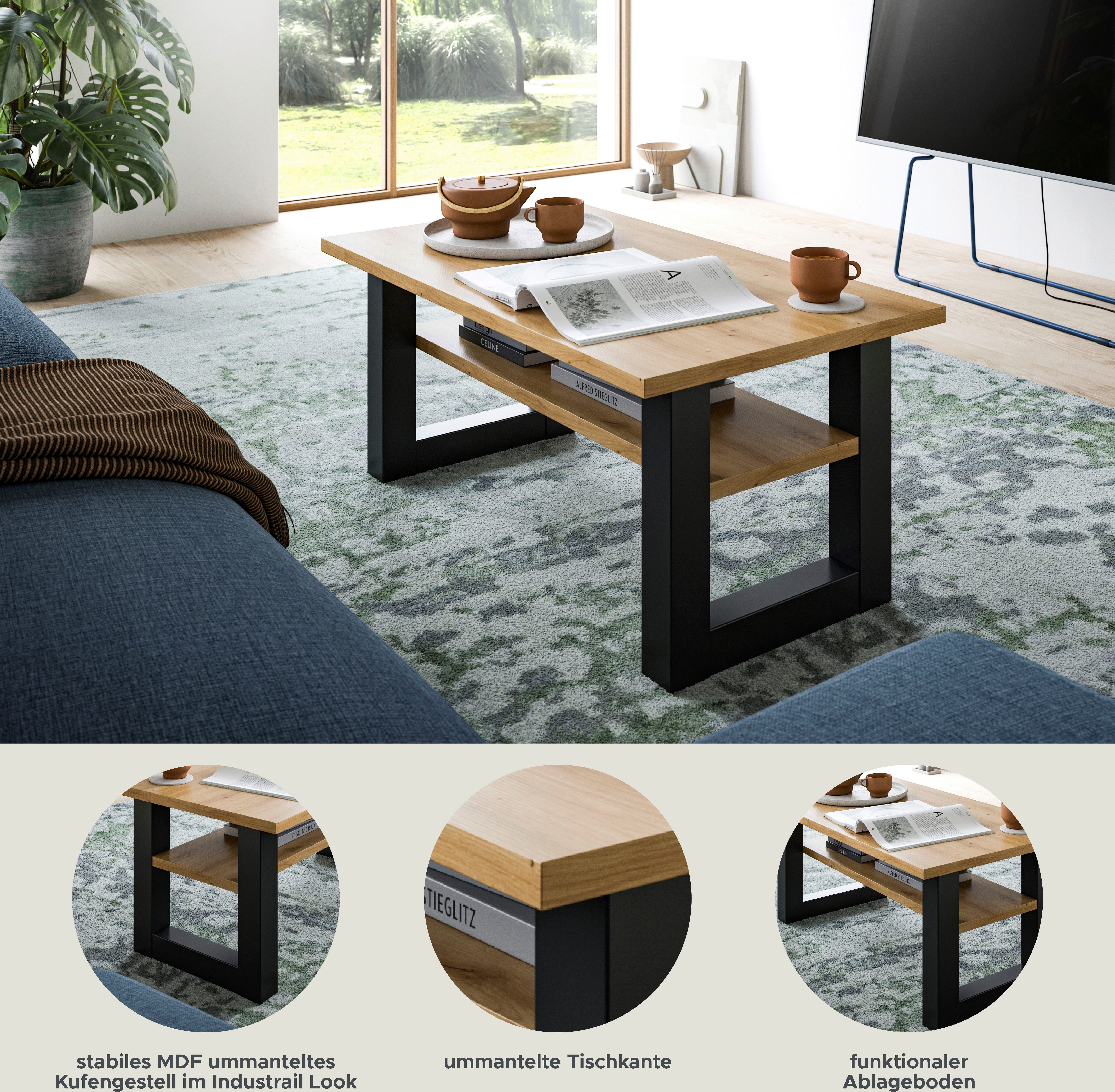 INOSIGN Salontafel Rail, breedte 90 cm, met onderblad, inclusief sledeframe