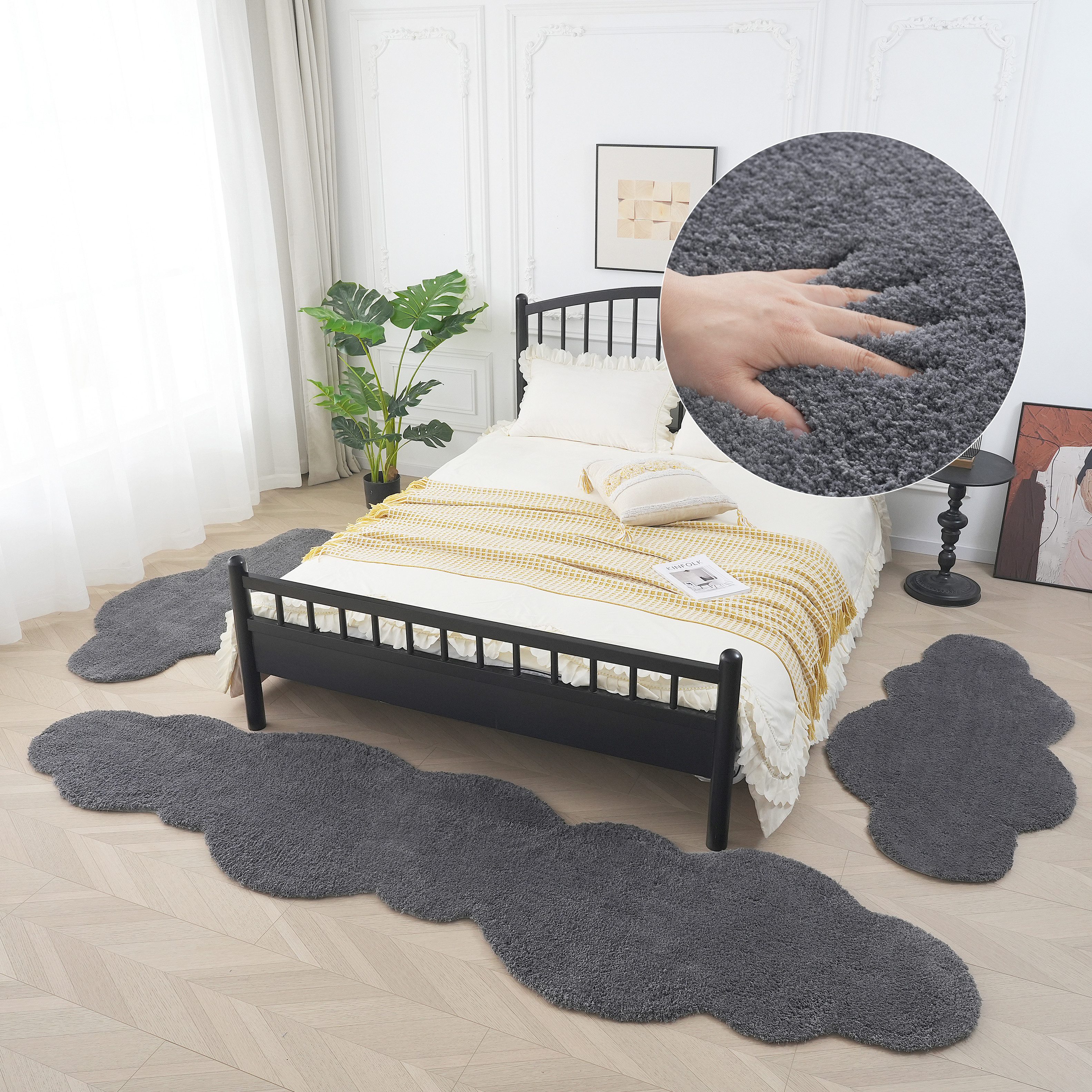 my home Set slaapkamerkleedjes Microvezeltapijt Magong, bijzonder zacht, zeer fijne pool Wolkvorm, uni slaapkamerkleed, loperset, slaapkamer, kinderkamer