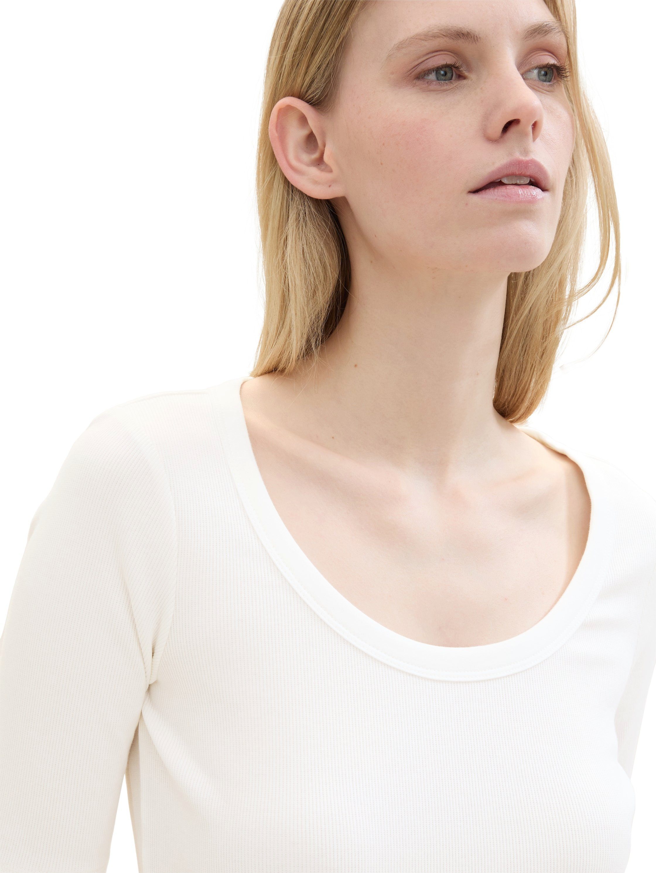 Tom Tailor Shirt met ronde hals met ribstructuur