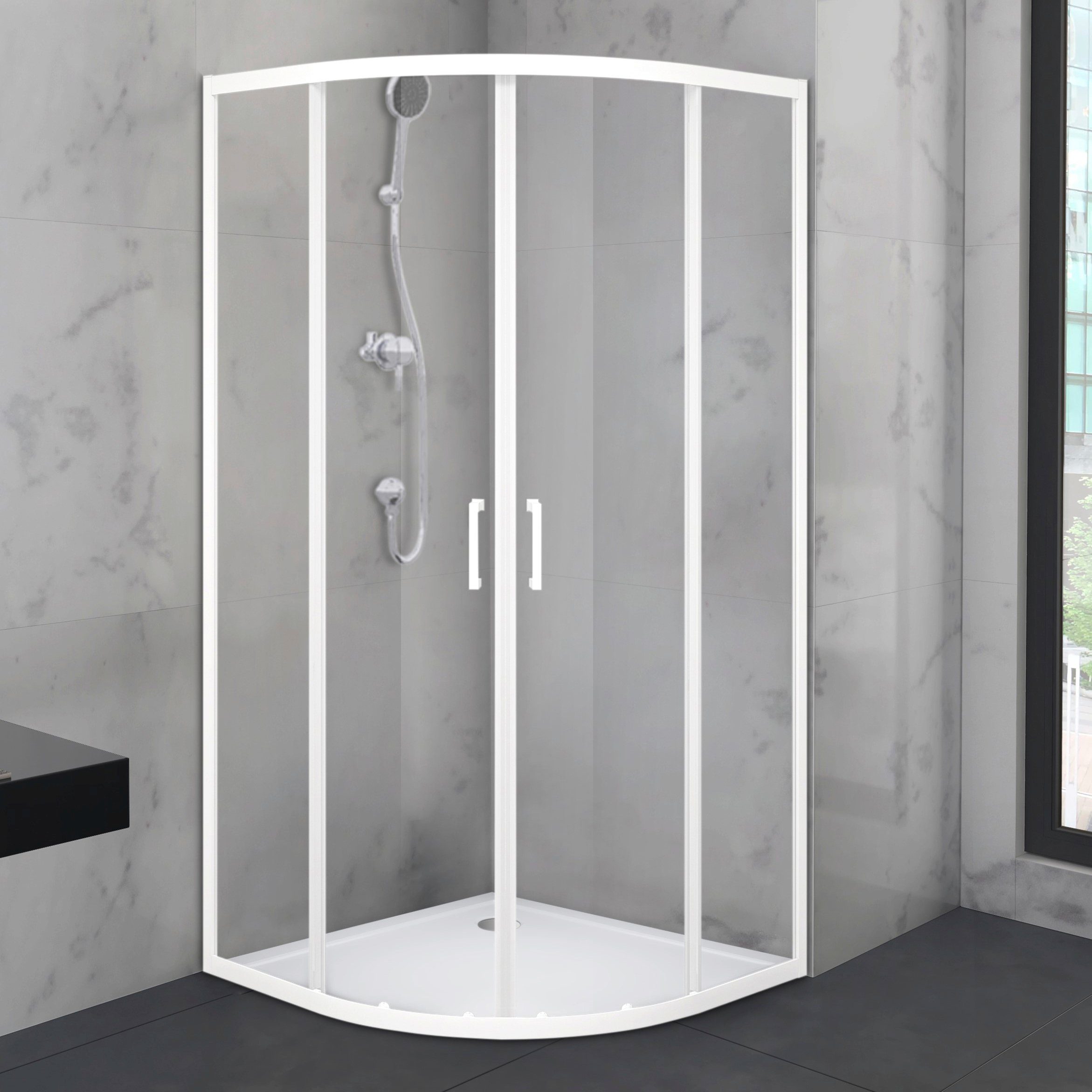 Marwell Hoekdouchecabine City Schuifdeur met dubbele lichtlopende wieltjes, 90 cm x 90 cm douchecabines wit