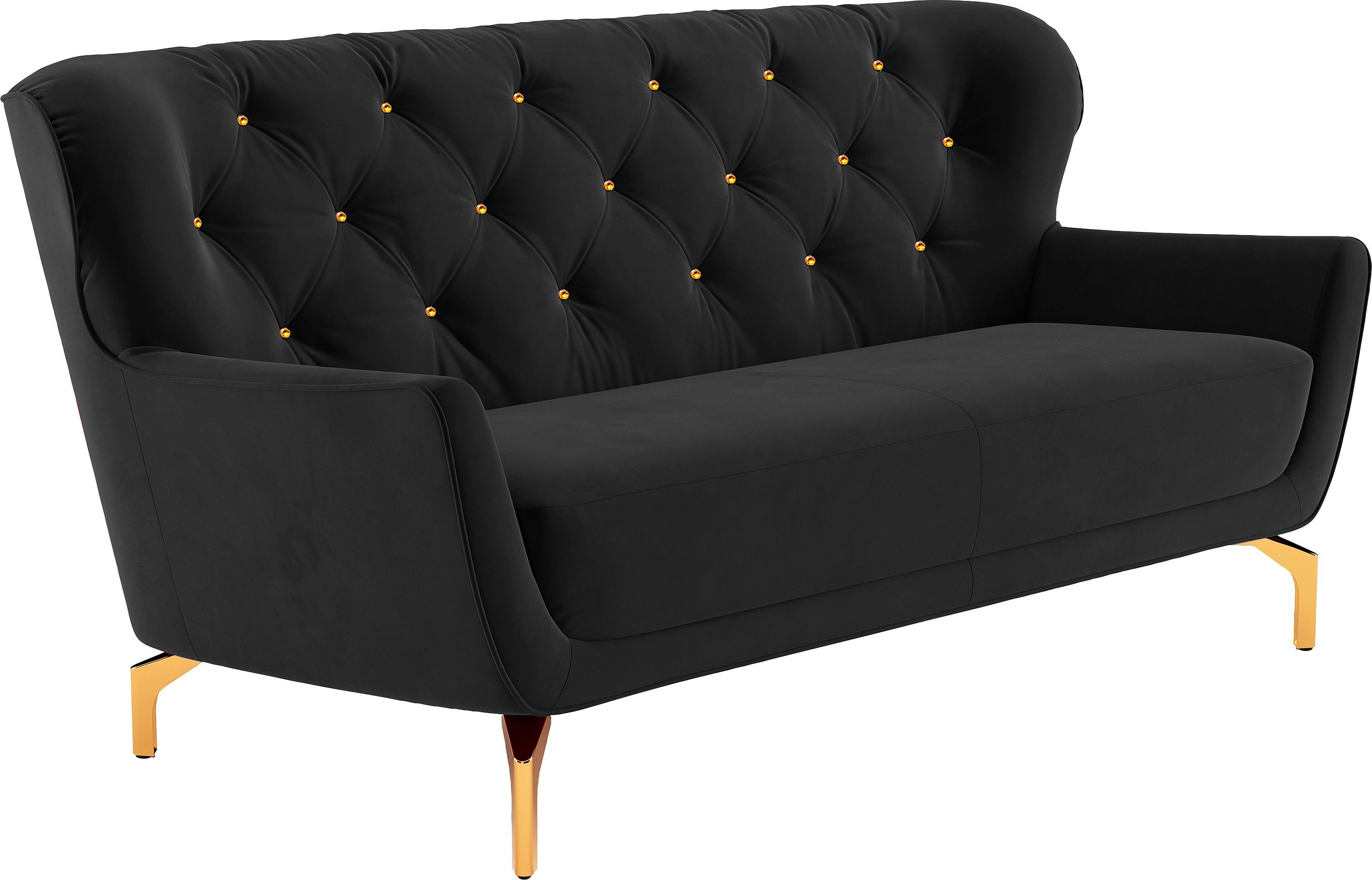 sit&more 3-zitsbank Orient 3 incl. 2 sierkussens met strassteentjes, goudkleurige metalen poten