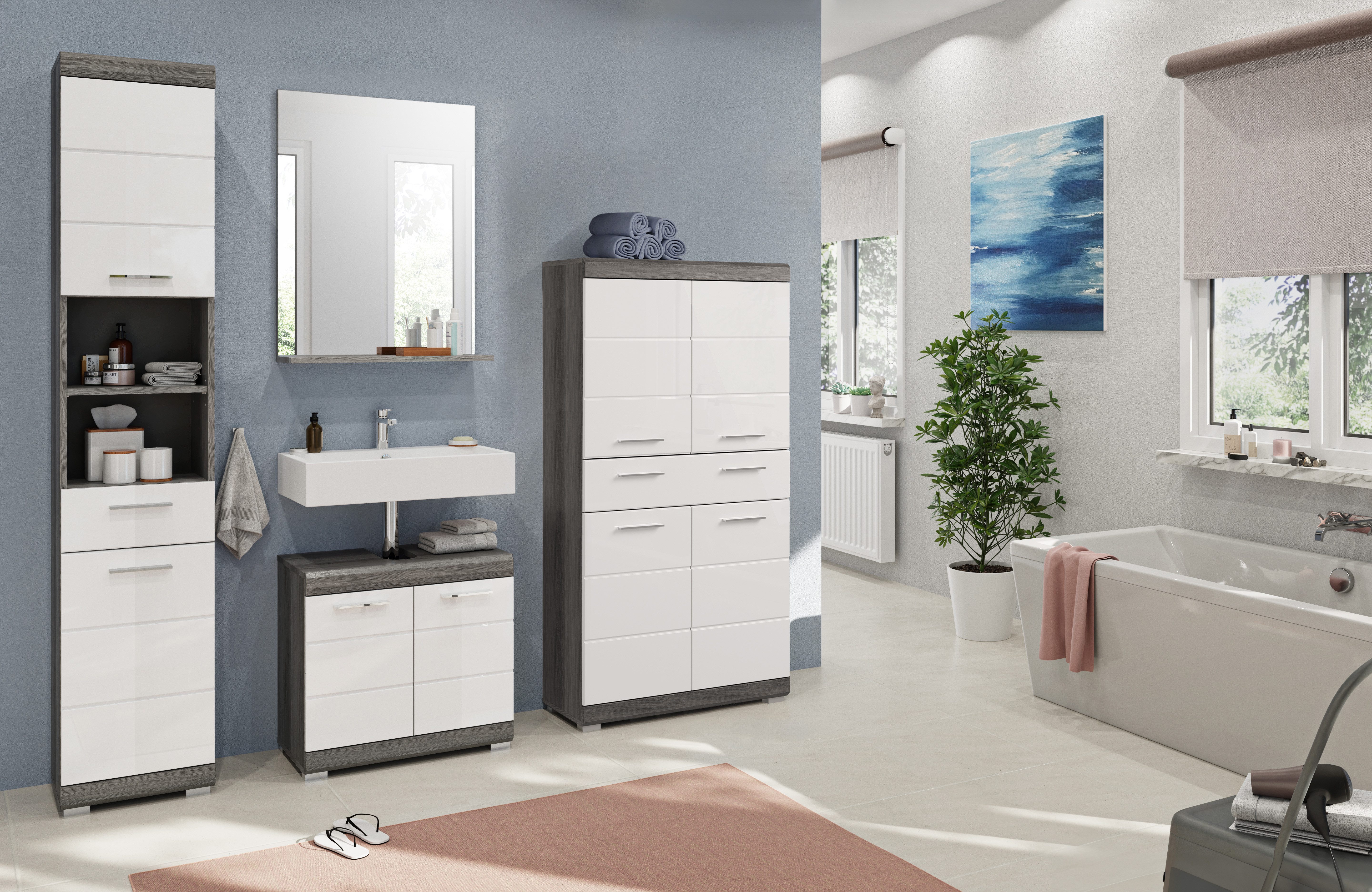 INOSIGN Badkamerserie Siena, 4-delig, bestaande uit: Hoge kast, wastafelonderkast, badkamer spiegel, middenkast (set, 4-delig)