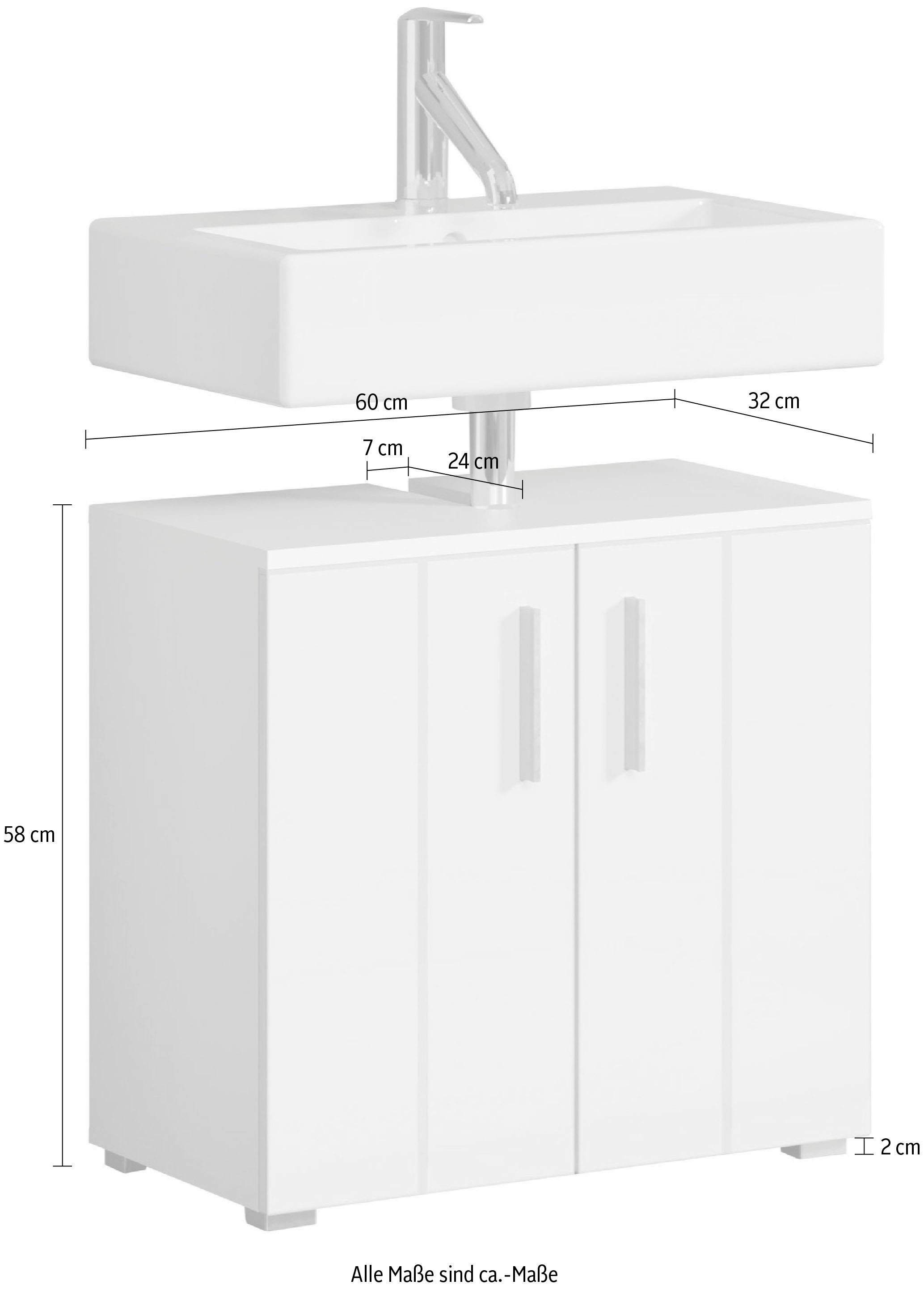 welltime Wastafelonderkast Praag Wastafel in hoogglans wit - 60/34/58 cm - Sifonuitsparing 7/24 cm (1 stuk)