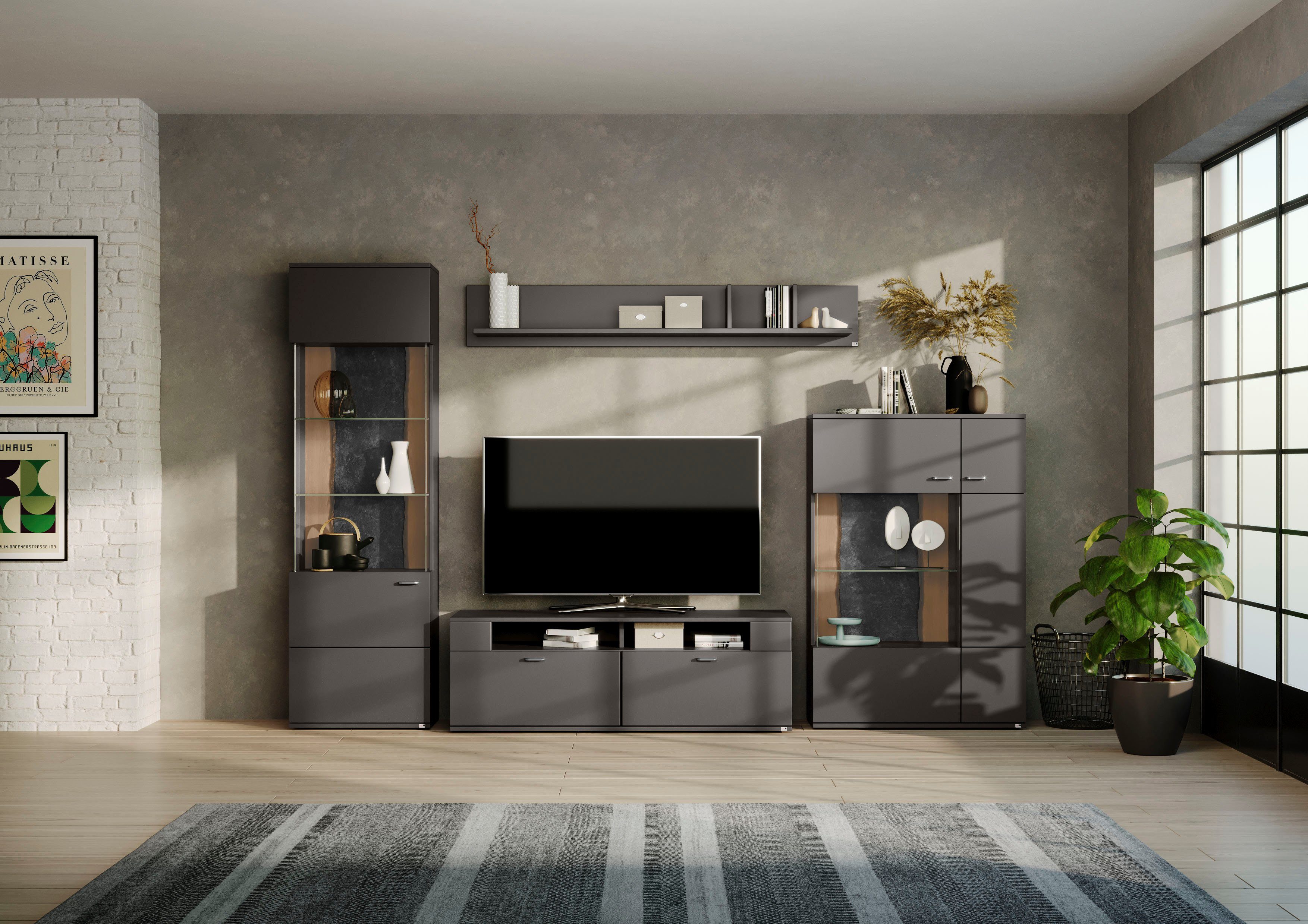 set one by Musterring Wandmeubel Tacoma Type 02, met wandboard (set, 4-delig) tv-wandmeubels grijs