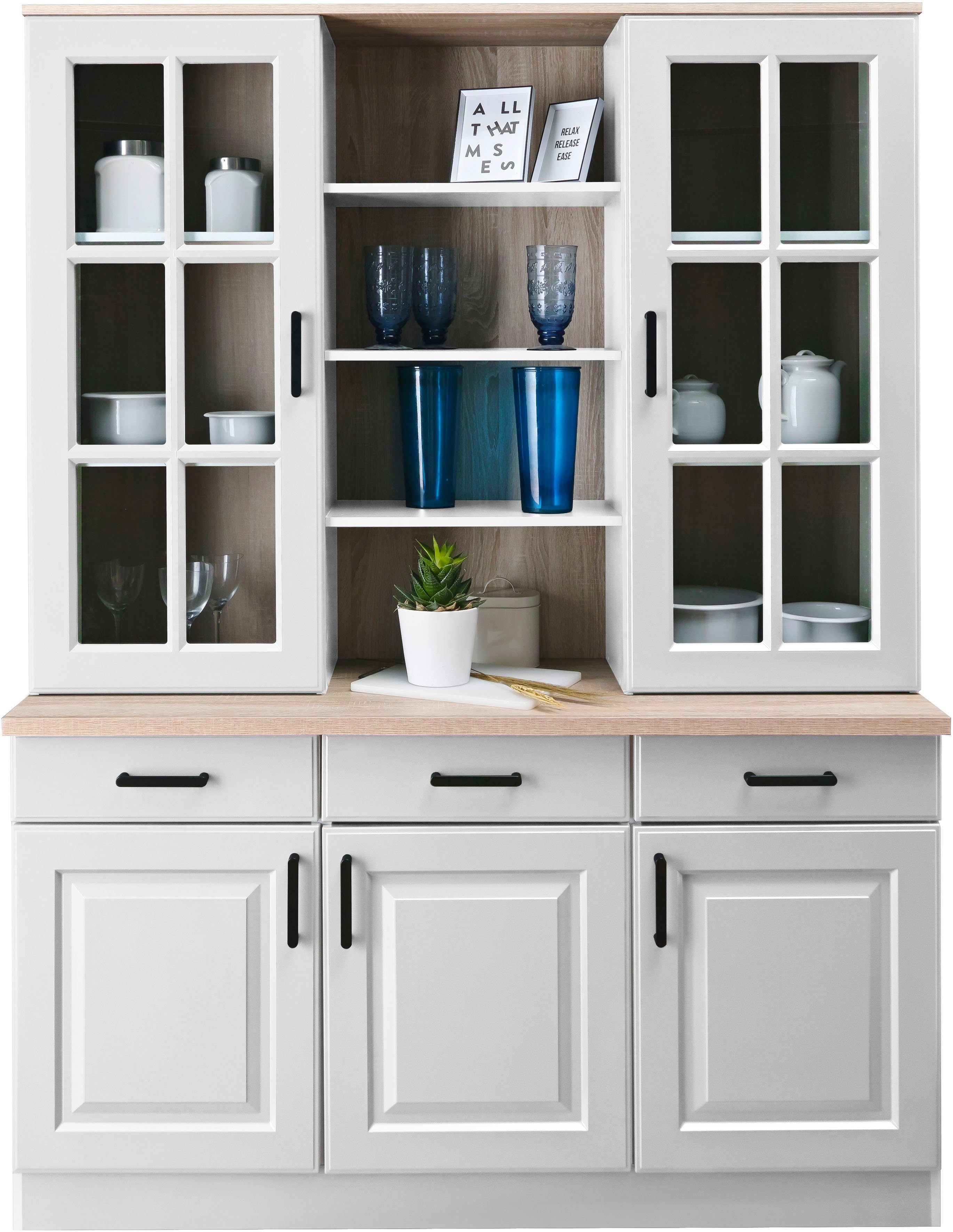 wiho Küchen Keukenbuffet Malmö 202 cm hoog met paneelfront voorraadkasten wit