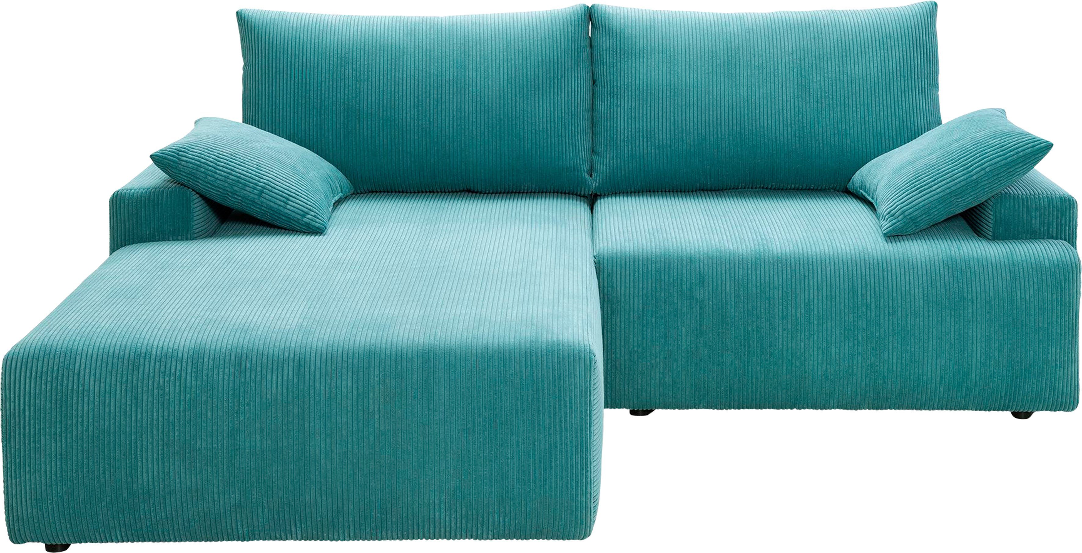 exxpo - sofa fashion Hoekbank Orinoko, actueel design en hoog zitcomfort, L-vorm inclusief bedfunctie en bedlade, mooie kleuren in trendy cord