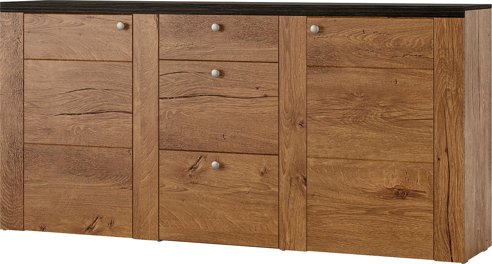 Home affaire Dressoir Larona, tijdloze commode met 2 deuren, 3 lades, deurkast, Hoogte 84 cm, veel opbergruimte, dressoir met decoratieve lijstlook