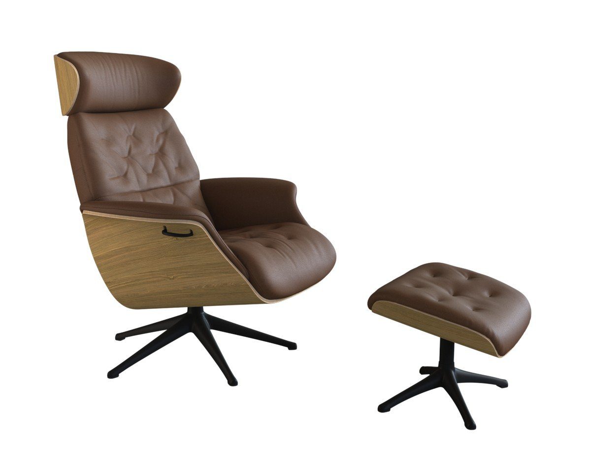 FLEXLUX Relaxfauteuil Volden TV-fauteuil, verstelbare rug- & hoofdsteun, draaibaar Rug- en hoofdeindeverstelling, draaibaar, voet zwart, armleuning walnoot