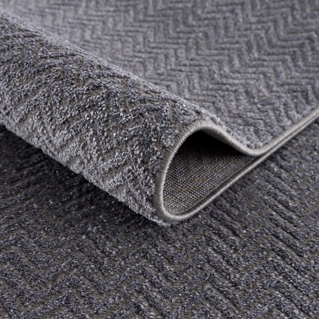 Carpet City Vloerkleed Frisé-tapijt FANCY805 Korte pool, uni, 3D-look, zigzag-look