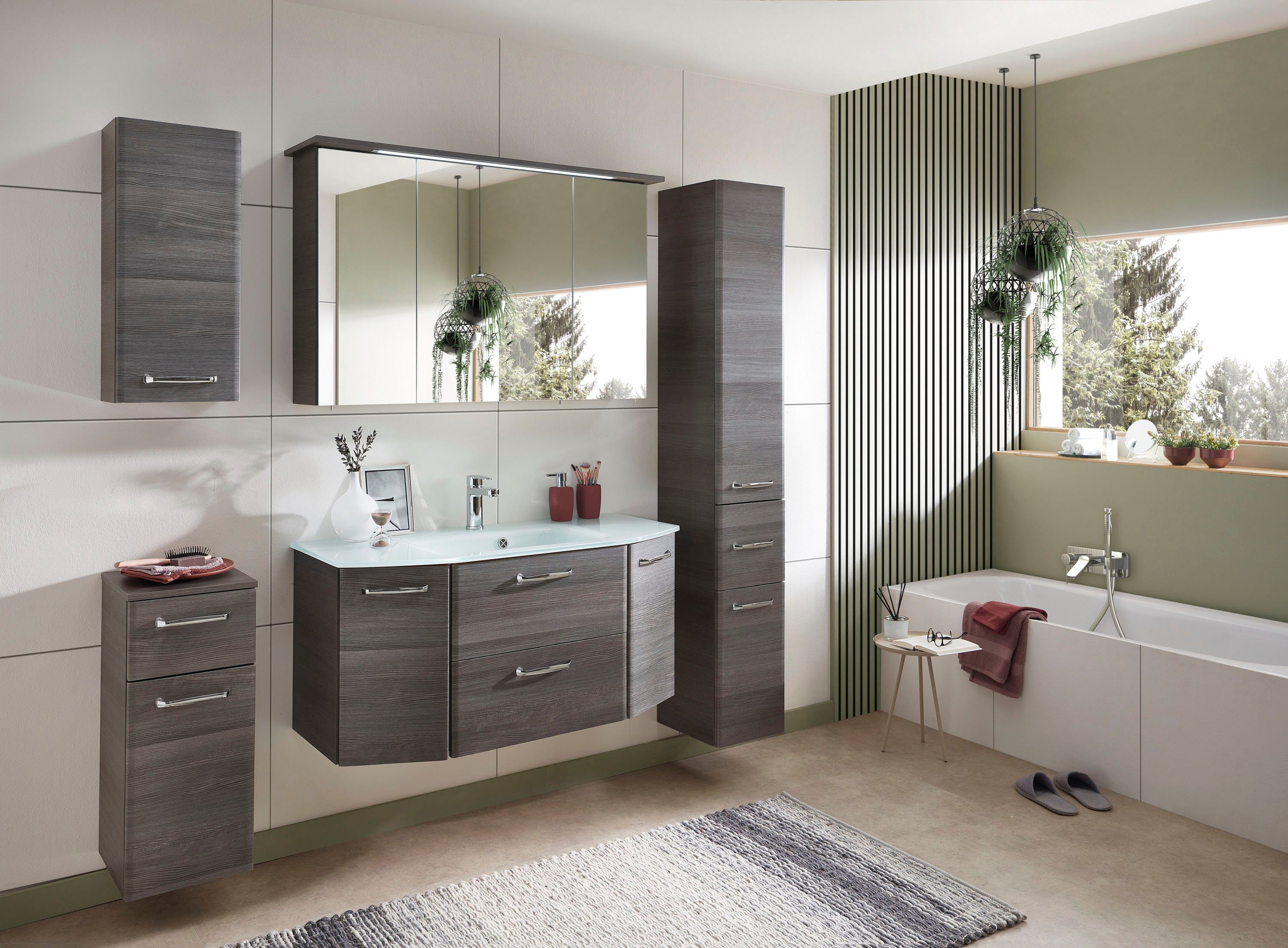 Saphir Wastafelonderkast Quickset wastafel incl. glazen wastafel, 112 cm breed, 2 deuren Onderkast met wasbak, inclusief deurdemper, grepen glanzend chroom