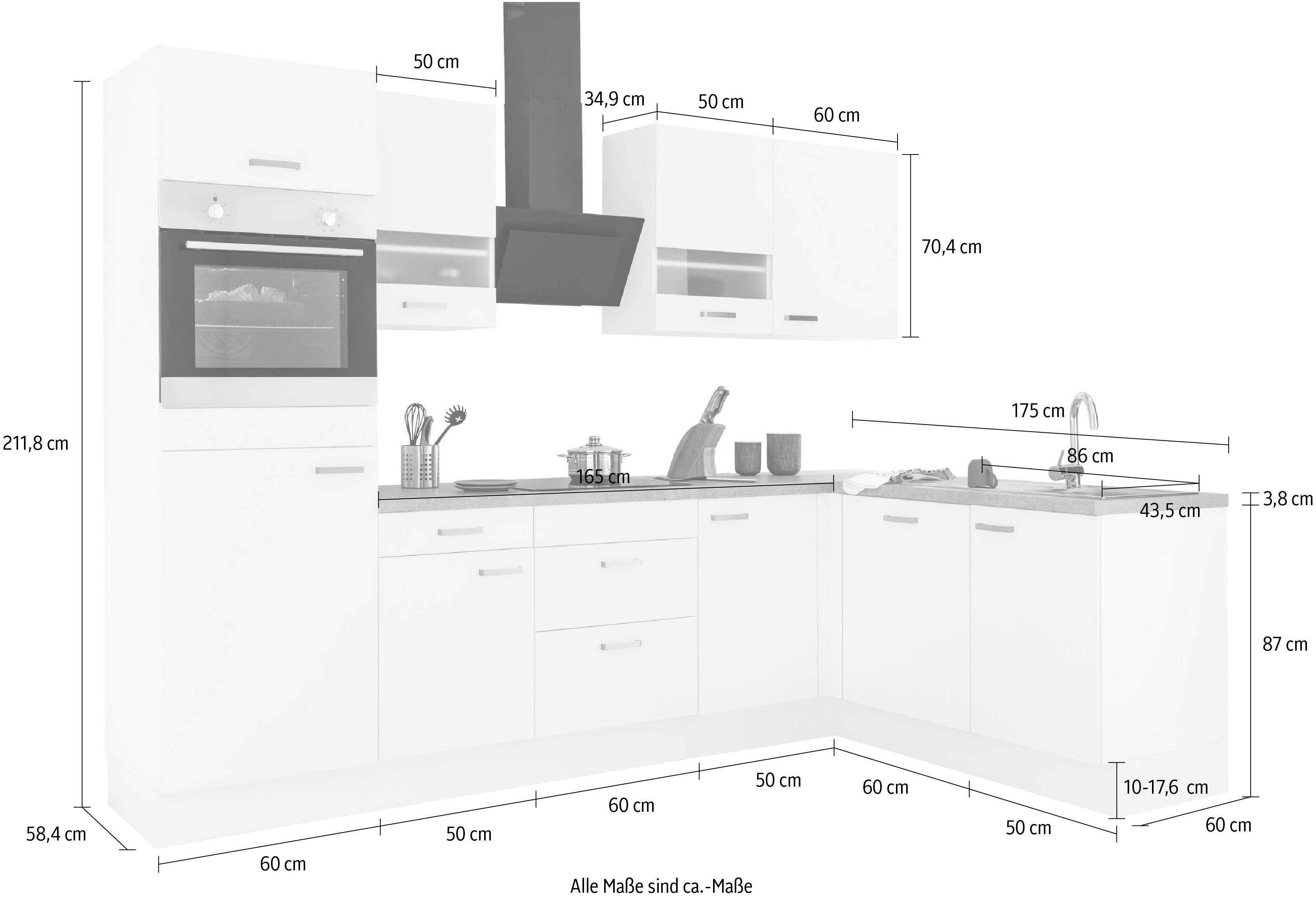 OPTIFIT Hoekkeuken Parma zonder elektrische apparaten, breedte 285 x 175 cm