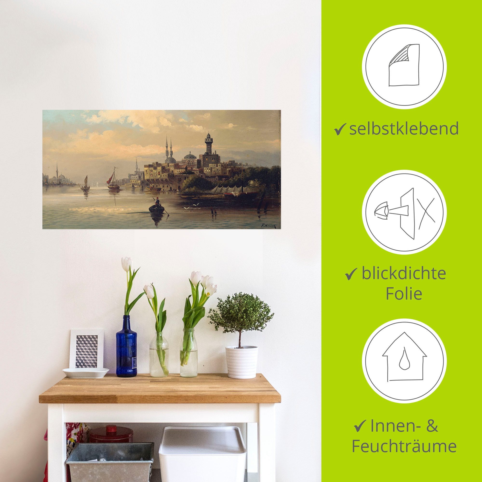Artland Artprint Koopvaardijschepen op de Bosporus, Istanbul als artprint op linnen, poster, muursticker in verschillende maten