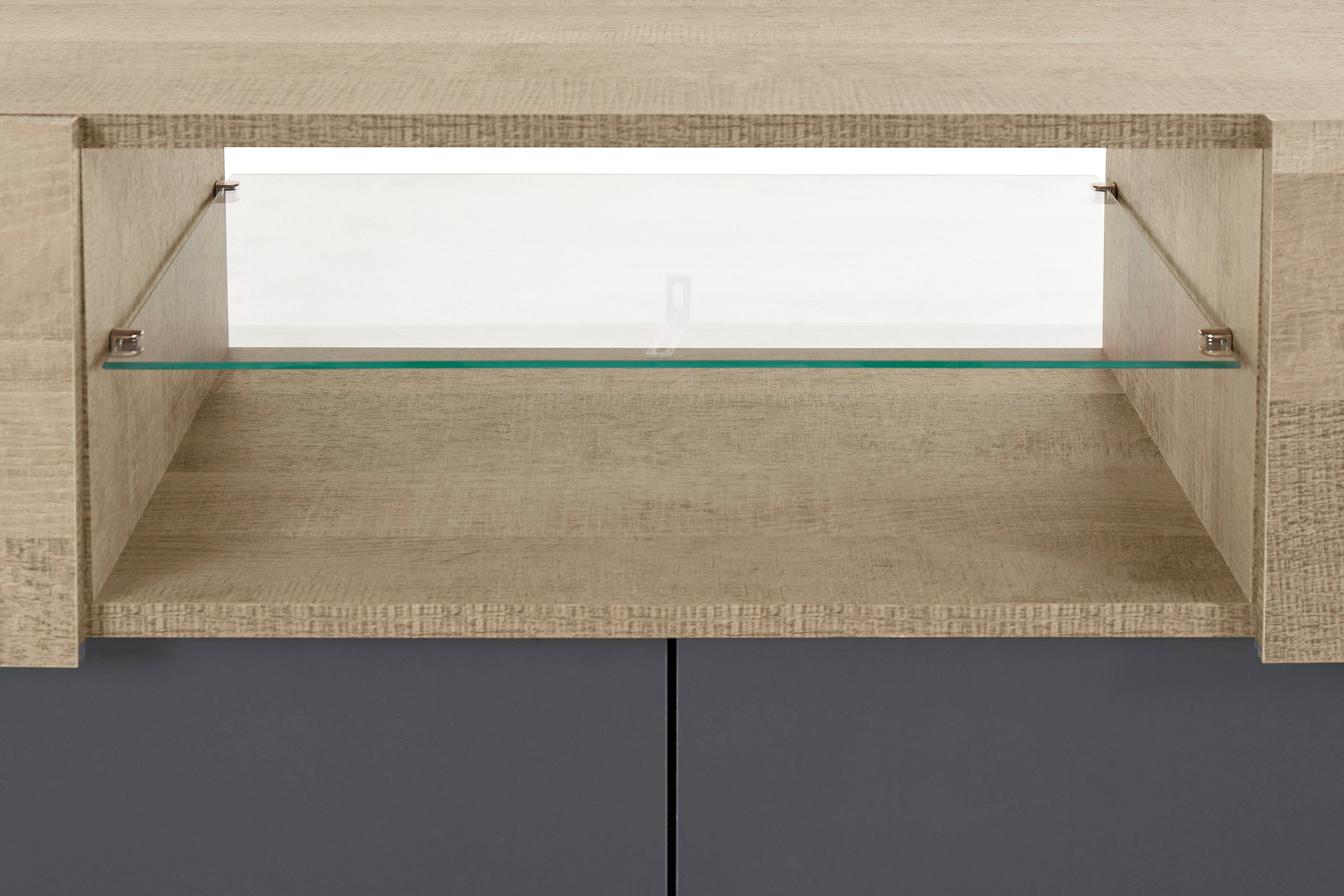 INOSIGN Tv-meubel Coro, lowboard, TV-commode, TV-meubelen, TV-bank met 2 kleppen, 2 deuren, 1 glazen plank, breedte 220