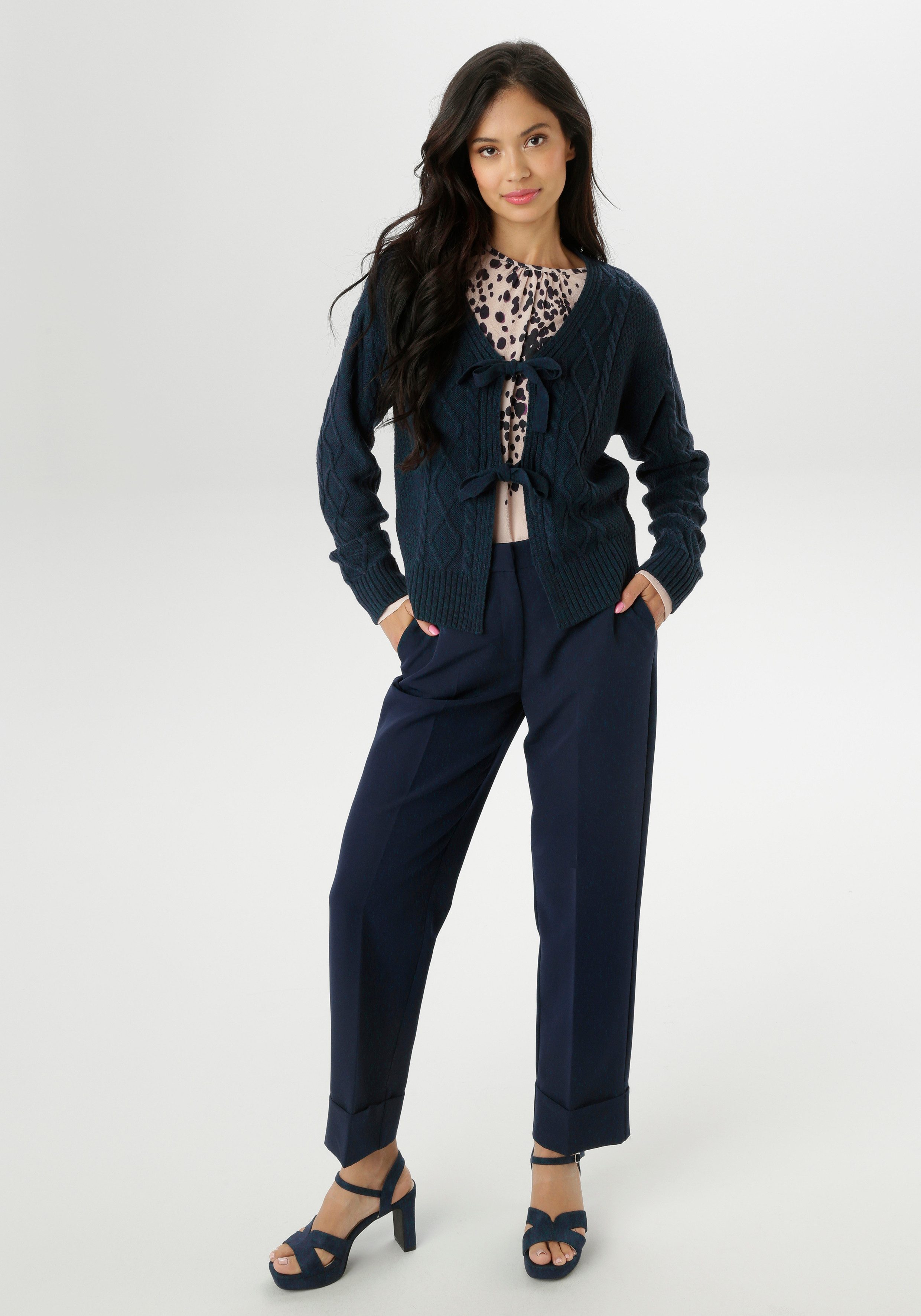 Aniston SELECTED Vest met kabel- en ruitmotief - nieuwe collectie