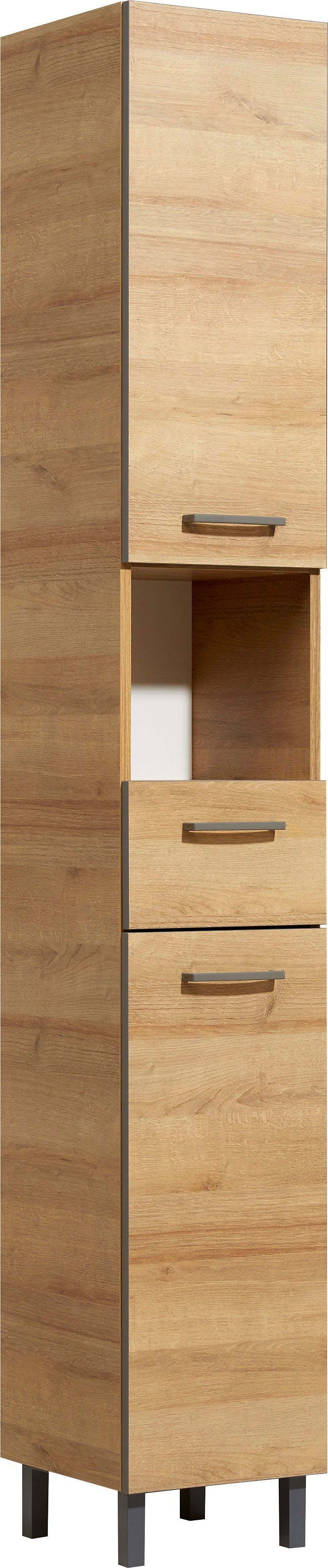 Saphir Hoge kast Quickset 919 Badkamermeubel, 30 cm breed, 2 deuren, nis, 1 lade hoge kasten beige