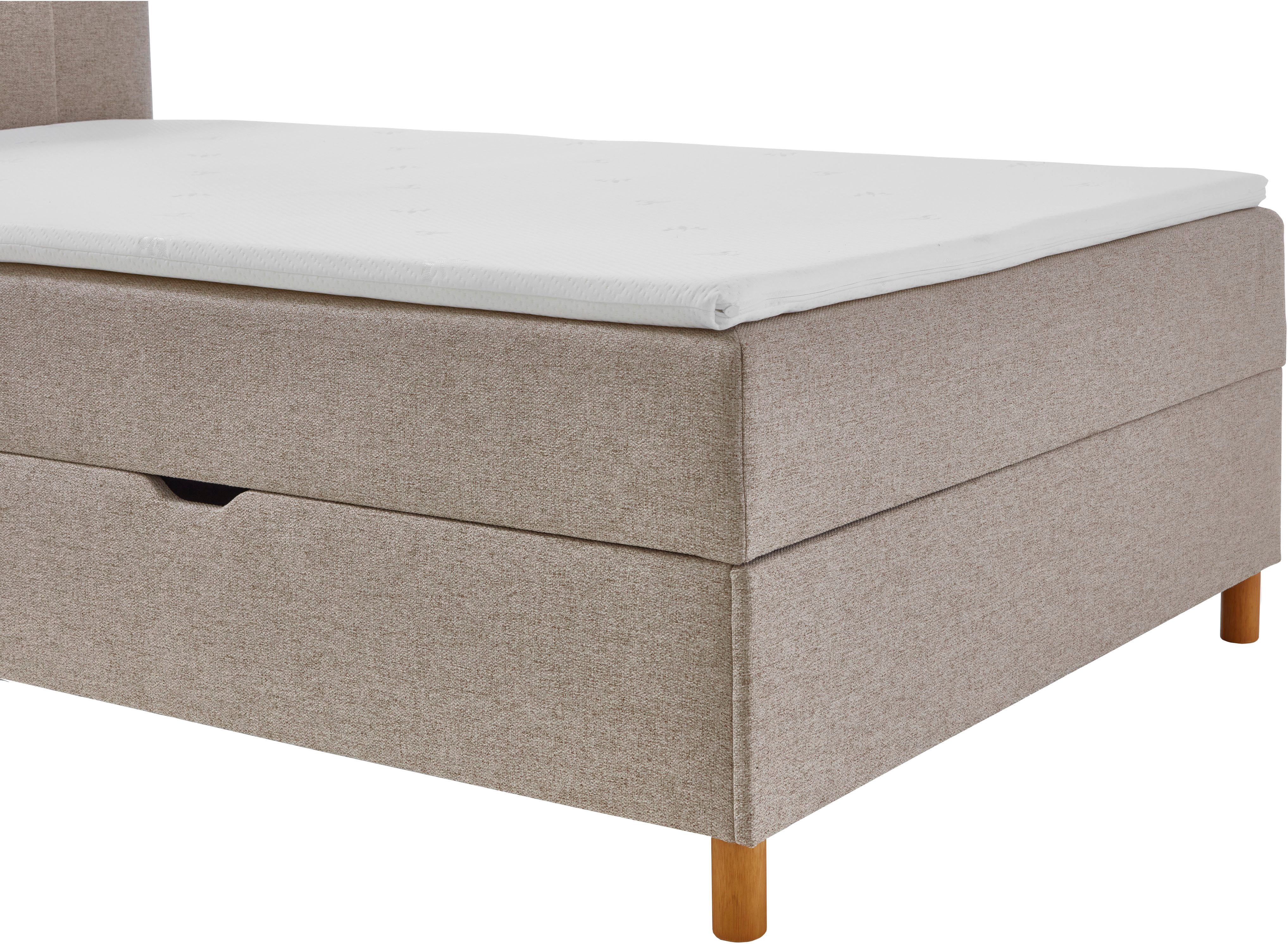 INOSIGN Boxspring Escalon II, met opbergruimte, inclusief topper, met houten poten