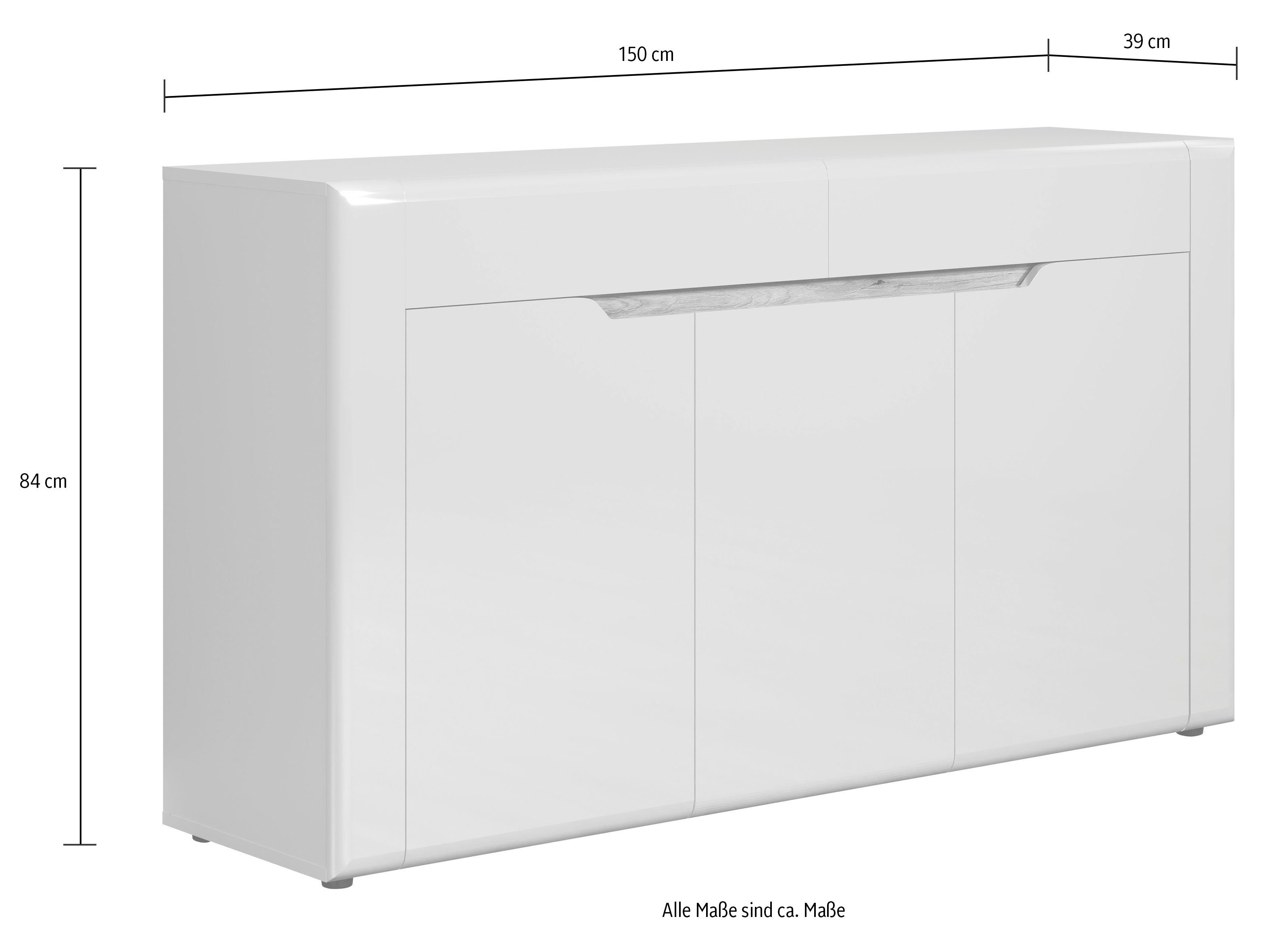 INOSIGN Dressoir Graz Afm. gemonteerd (B/D/H in cm): 150x39x84 - hoogglansfront (1 stuk)