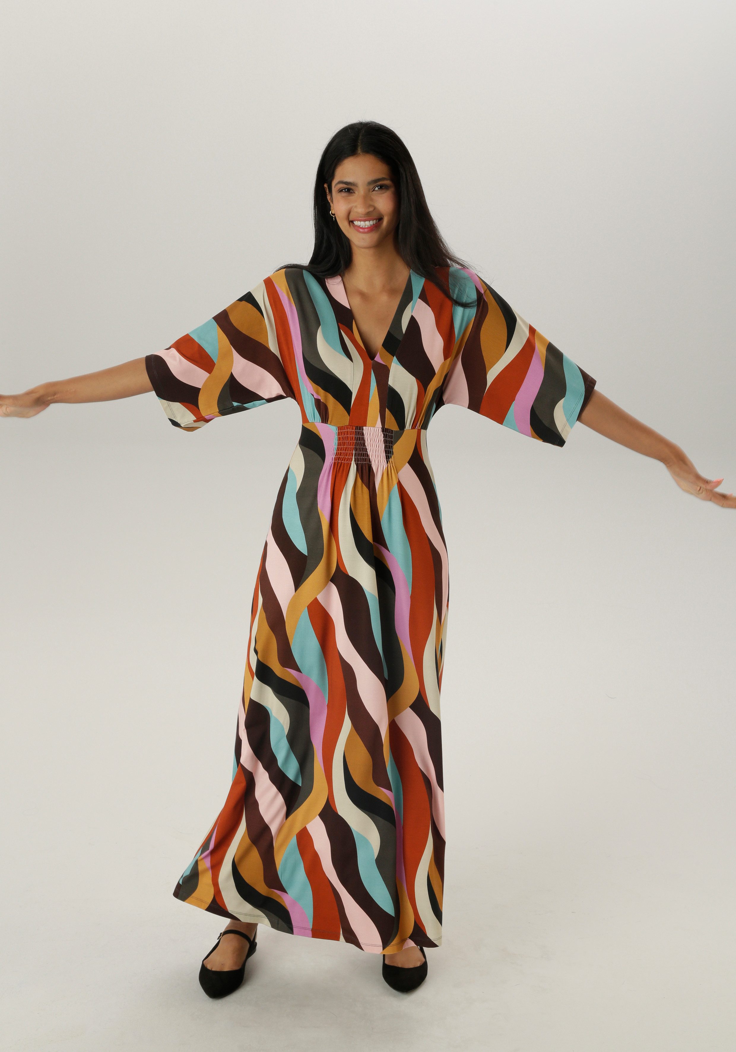 Aniston SELECTED Maxi-jurk met wijde 3 4-mouwen