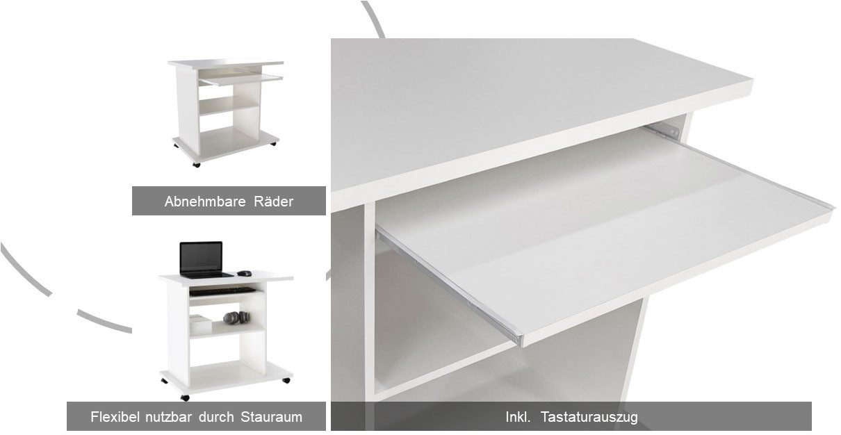 INOSIGN Pc-bureau LOKVE, Laptoptisch, Bureau, rollend, toetsenborduitrek, torenvak, printervak, hoogte 75 cm