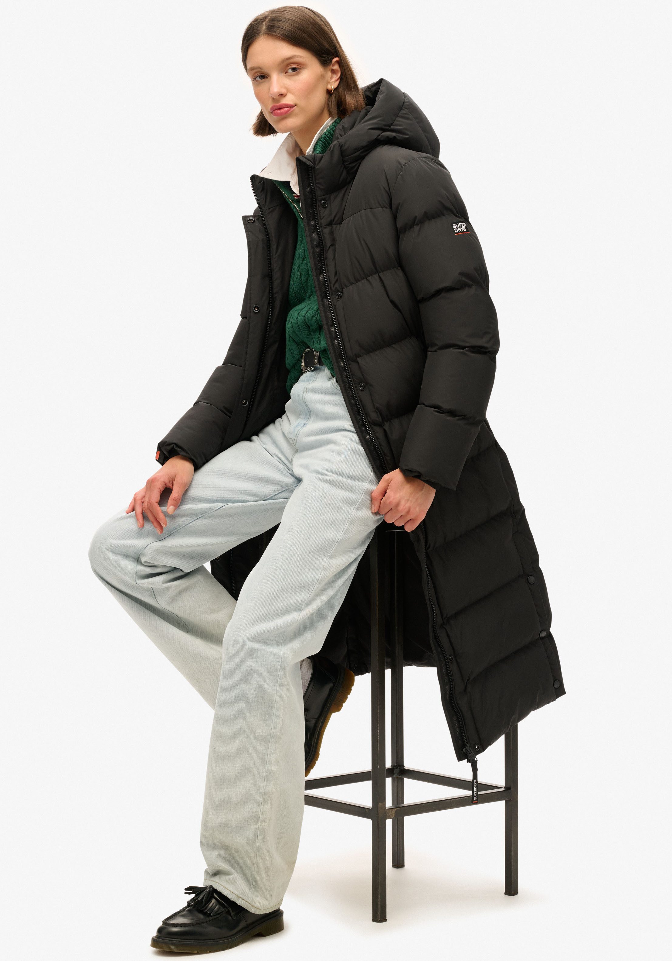 Superdry Gewatteerde jas HOODED LONGLINE SPORTS PUFFER