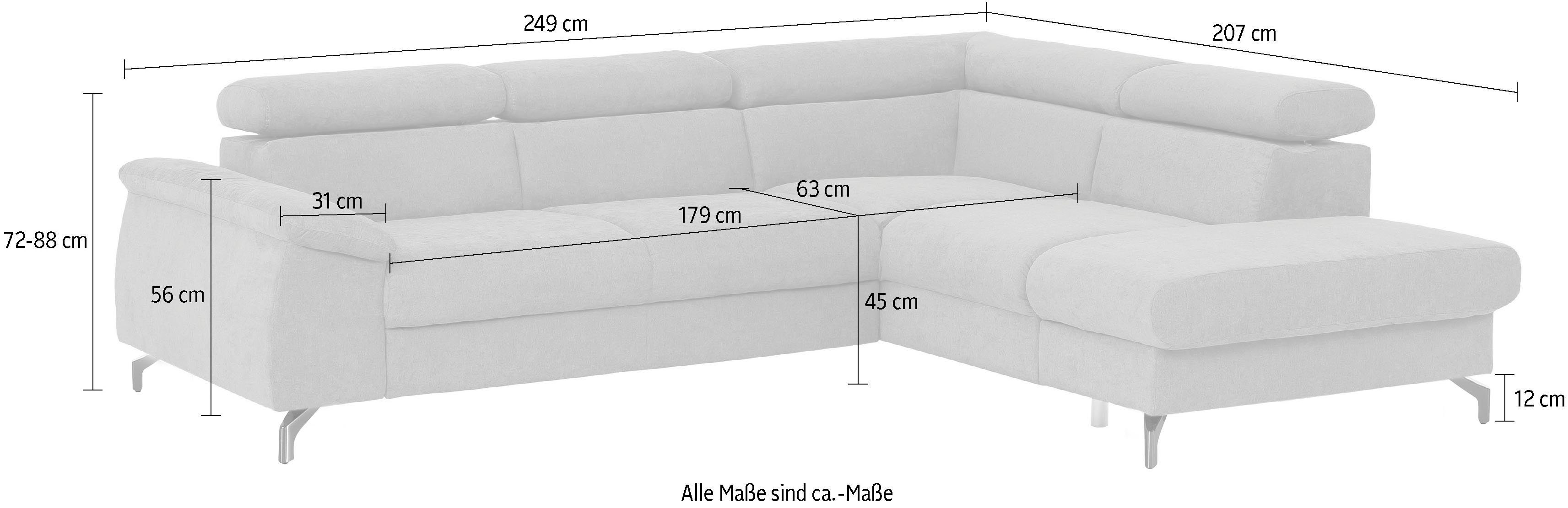 COTTA Hoekbank Kitty L-vorm, B: 249 cm met hoofdverstelling, optioneel bedfunctie & bedlade