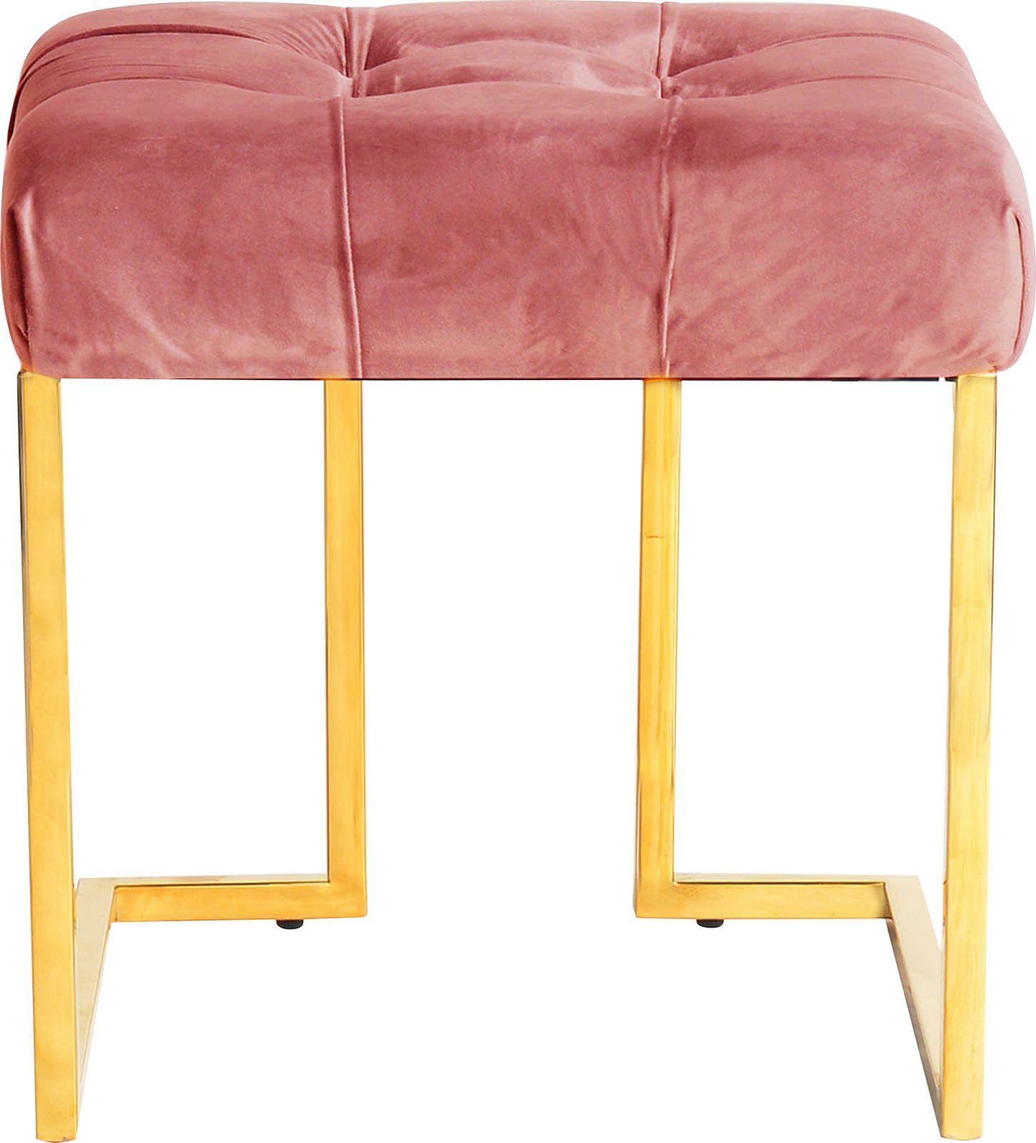 Kayoom Zithocker Kruk Rare, elegante uitstraling door goudkleurige frame hoekig, fluweelzacht, doorgestikt, met sierknopen, edelstalen frame (1 stuk)