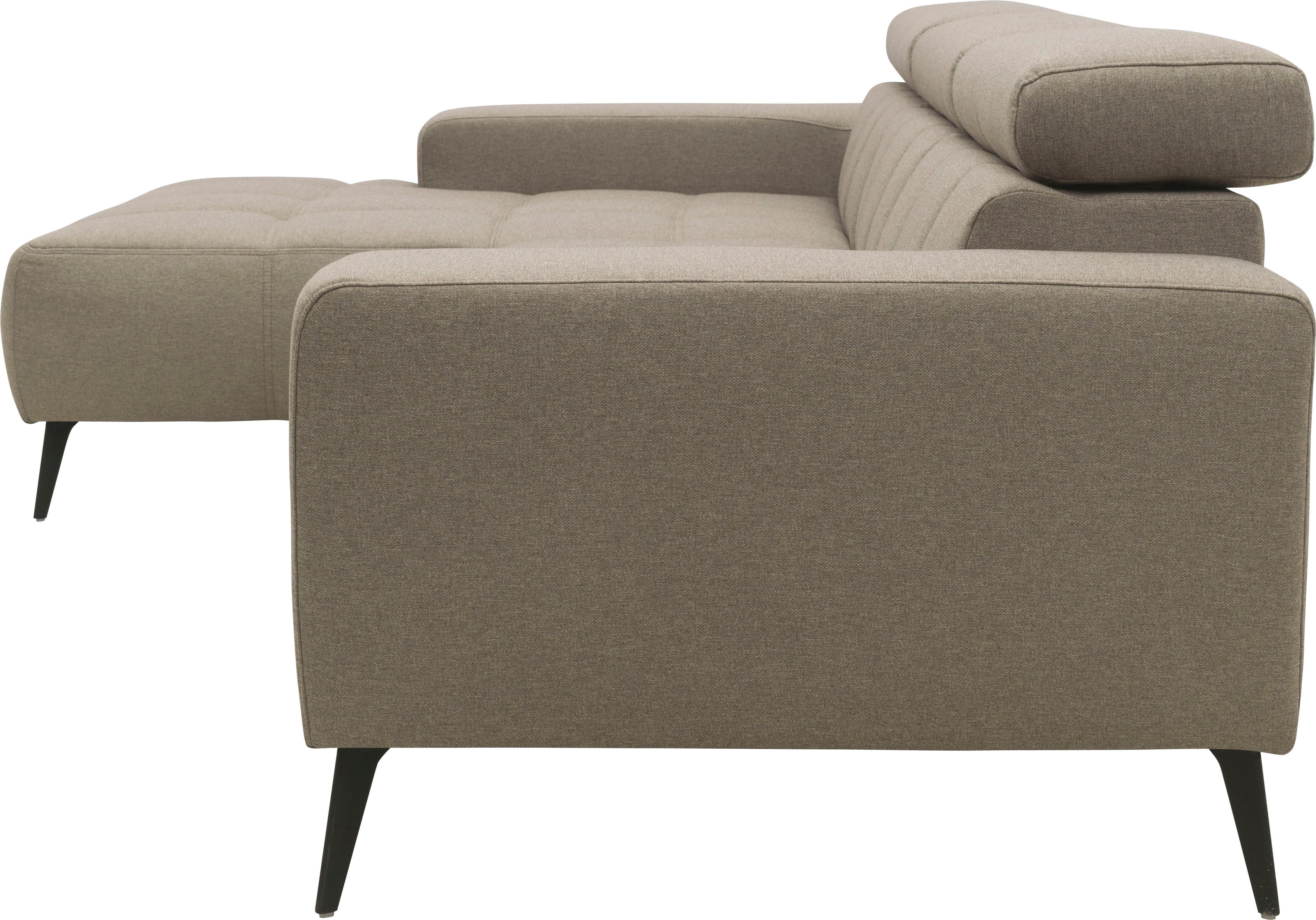 DOMO collection Hoekbank Trento L-vorm, met sledevoet of enkele voet naar keuze met verstelbare hoofdsteun, récamier links/rechts bestelbaar