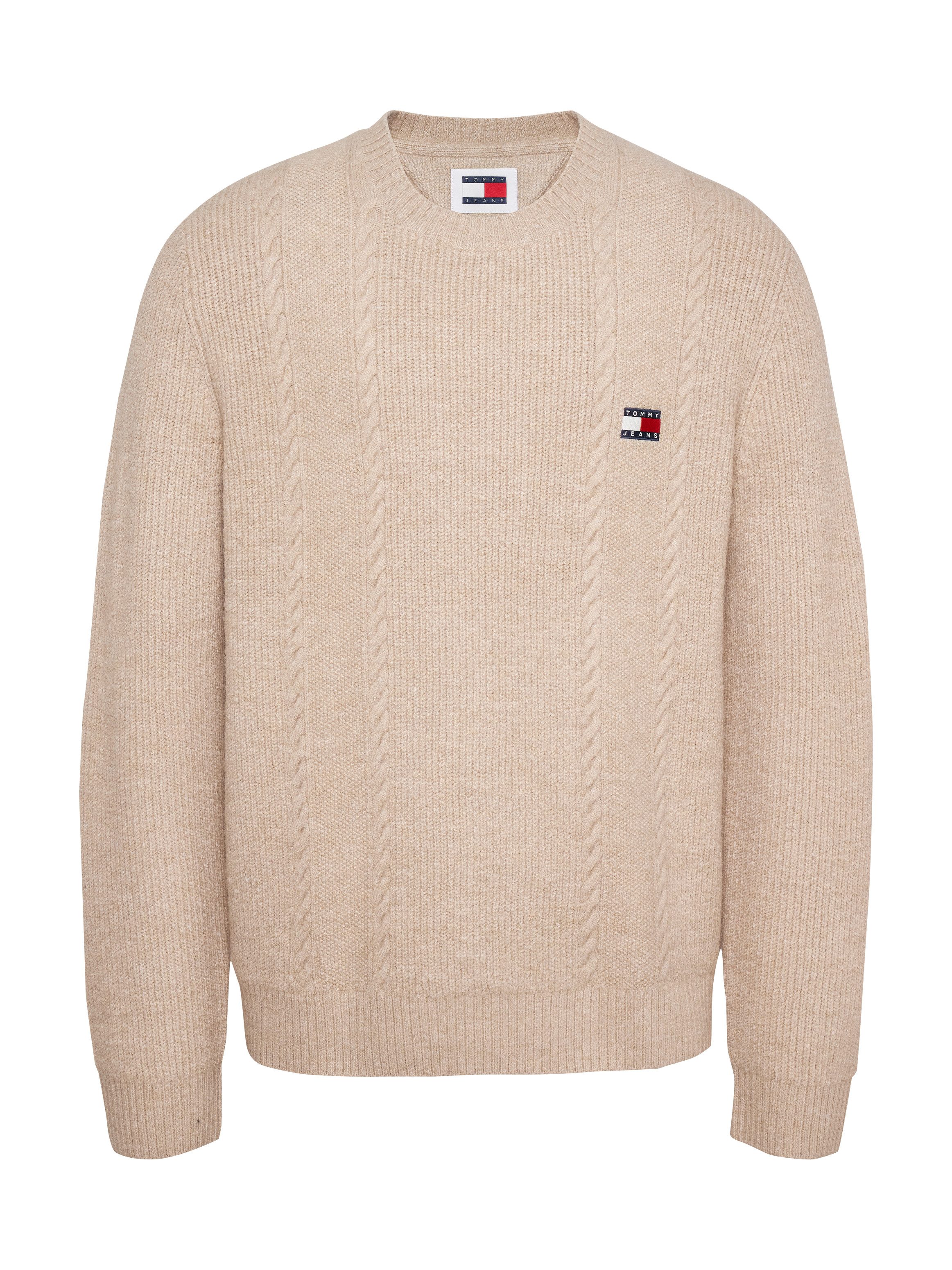 TOMMY JEANS Sweatshirt TJM SLIM CABLE KNIT CNECK met geborduurd merklogo breipatroon