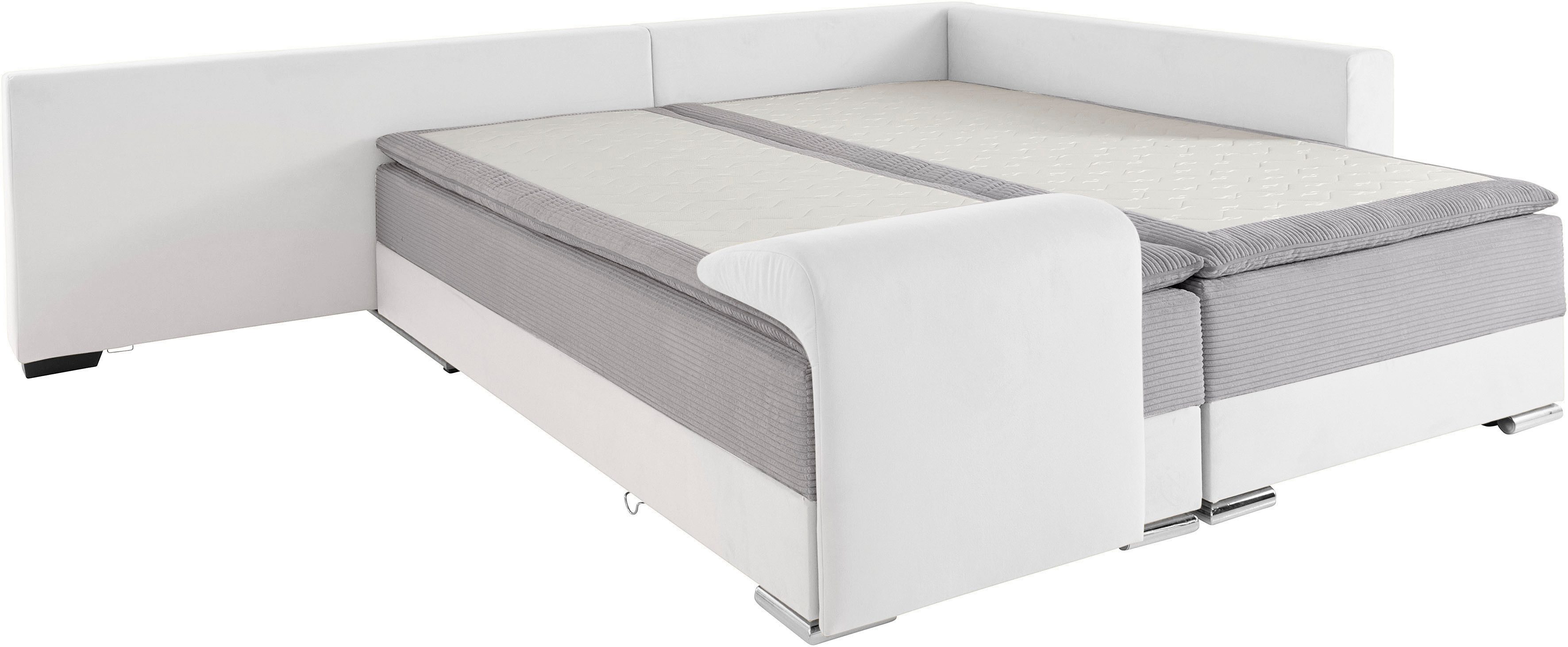 INOSIGN Hoekbank Boxspringbed Night & Day L-vorm met permanente slaapfunctie met armleuning