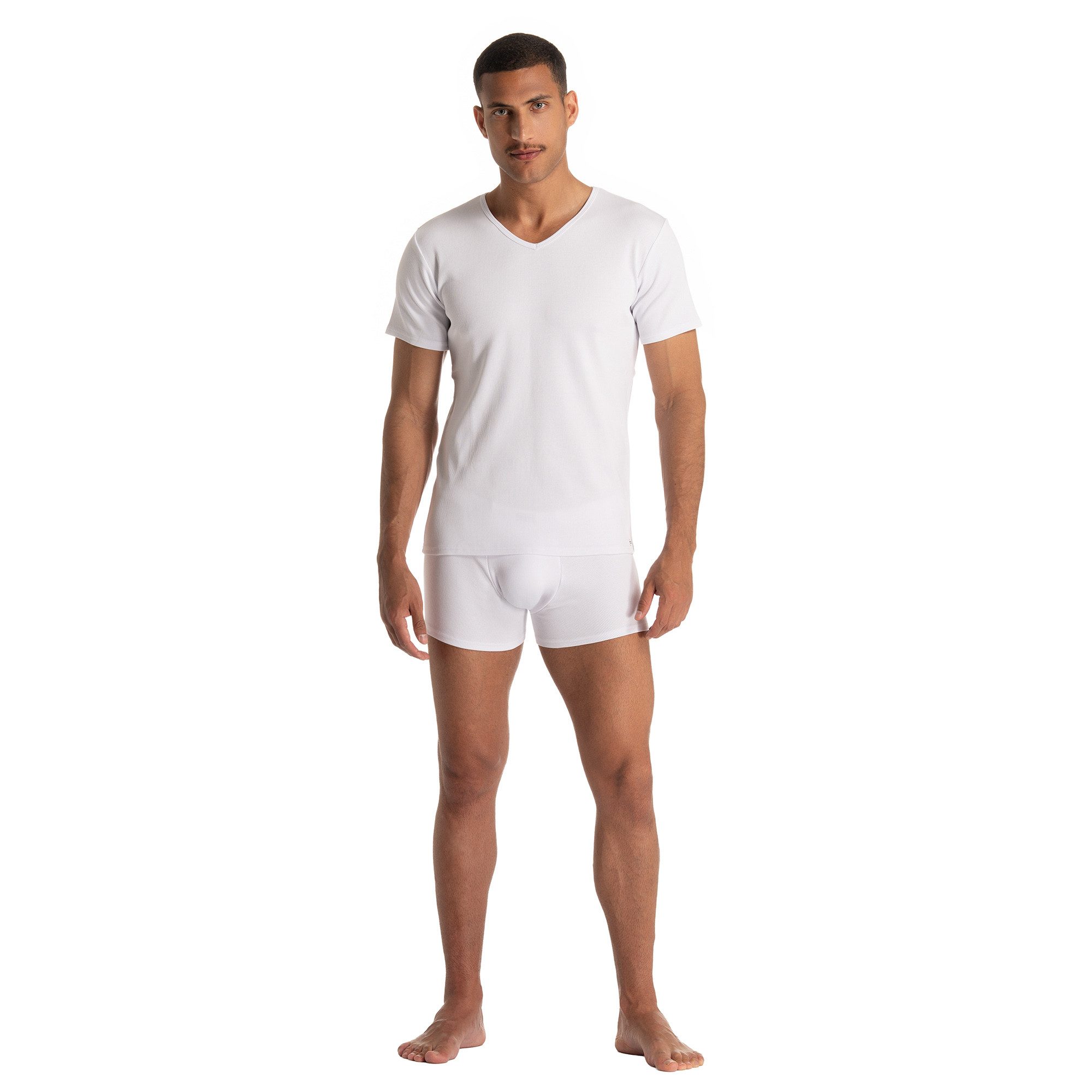 Bruno Banani Shirt met V-hals Fine Rib Fijnrib, korte mouw, V-hals, katoen-mix