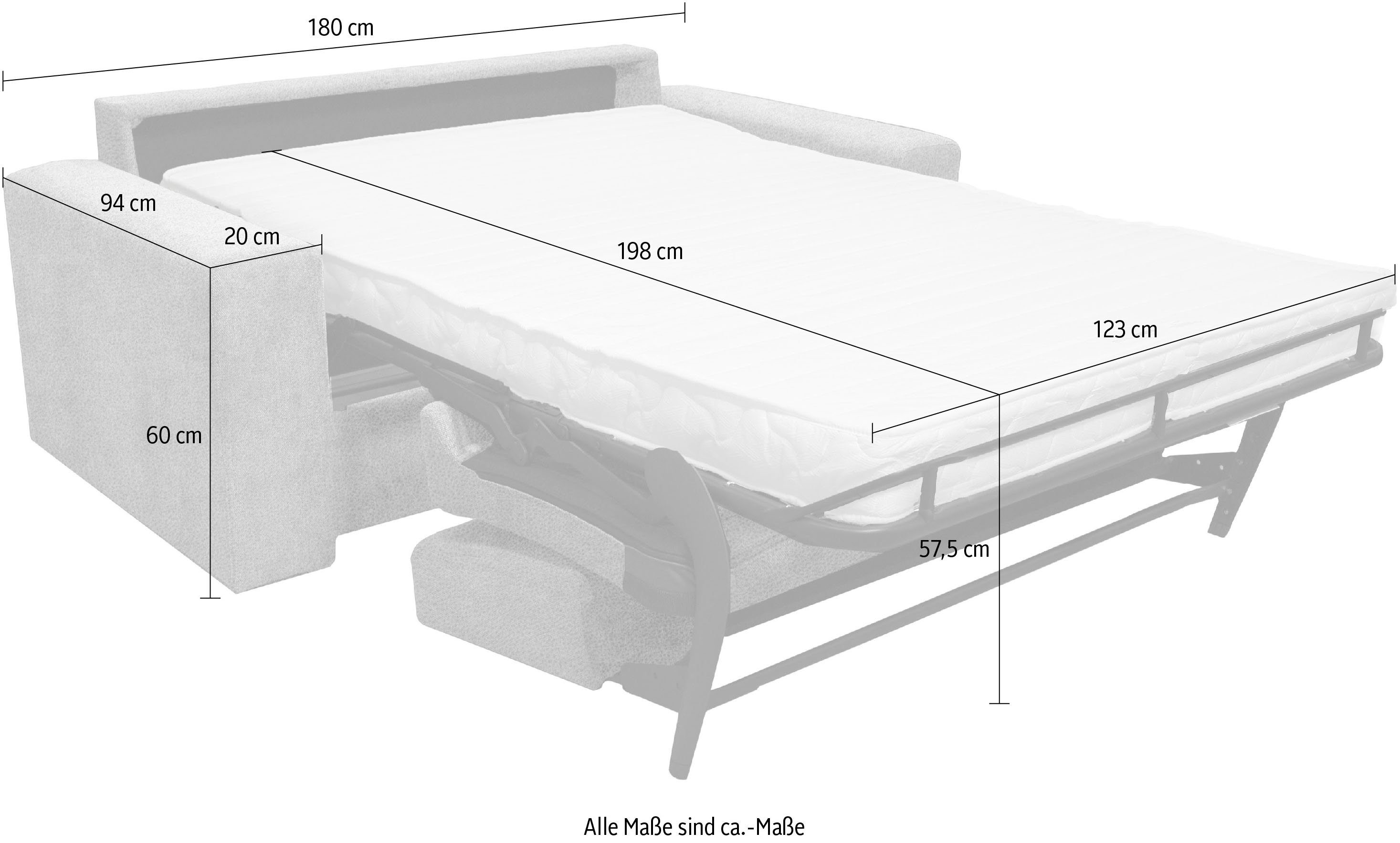 Home affaire 2-zitsbank Roma matras hoogte 14 cm Bedfunctie, met vering, Afmeting liggend ca. 123x198 cm