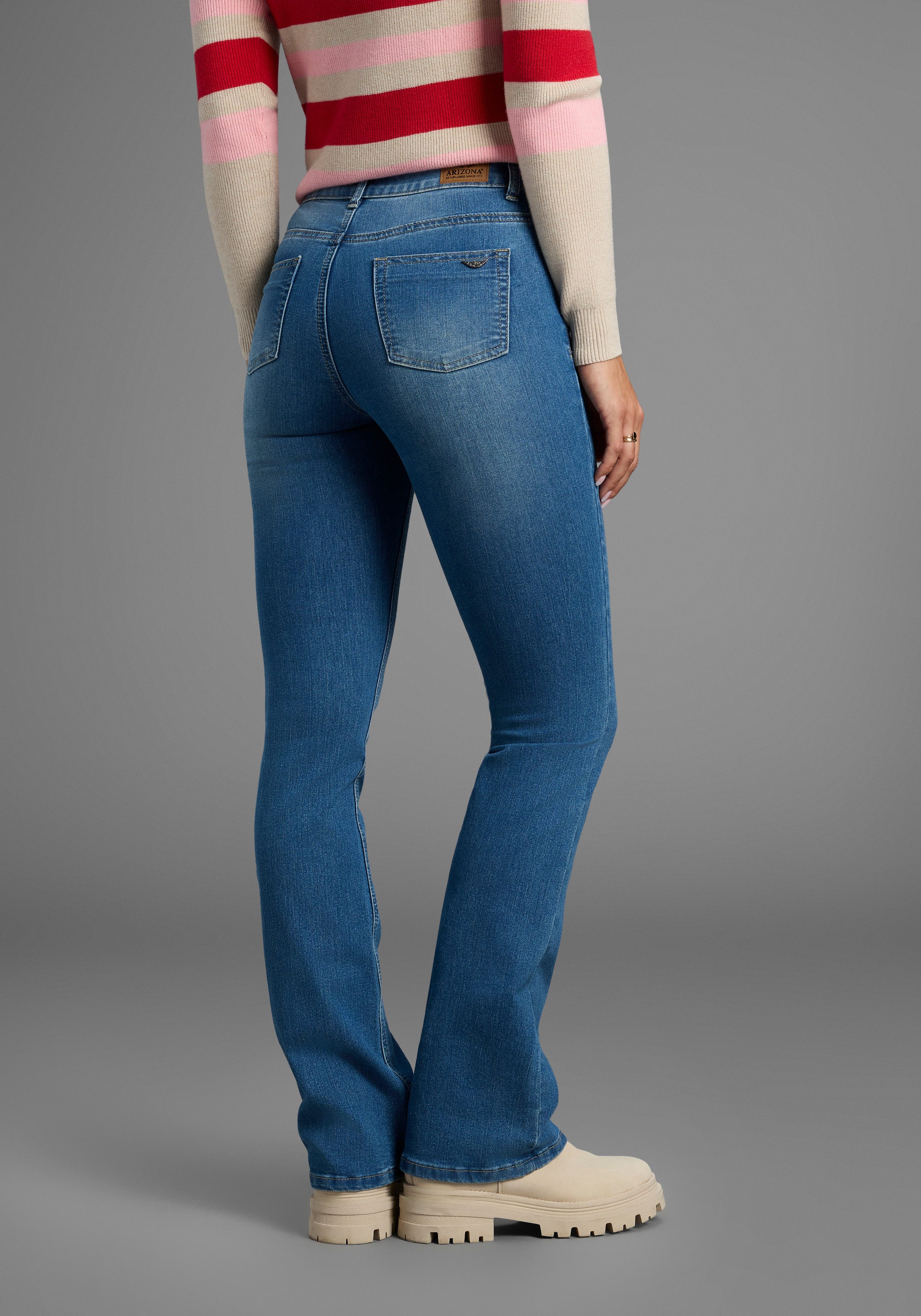 Arizona Bootcut jeans Shaping elastische pasvorm, bootcut-pasvorm, used-wassing, hoge taille
