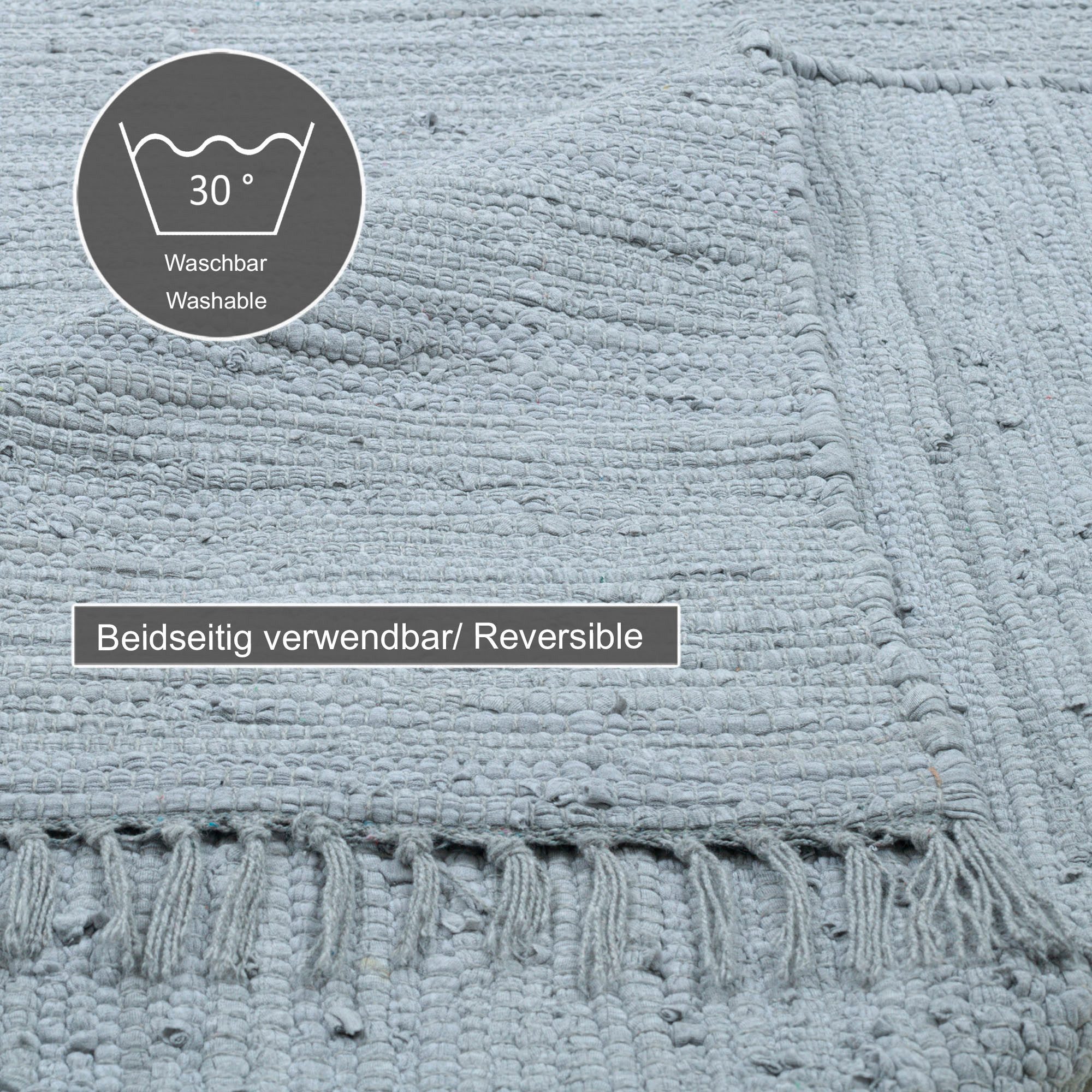 THEKO Vloerkleed Happy Cotton Handgeweven vloerkleed, platweefsel, puur katoen, met de hand geweven, met franje